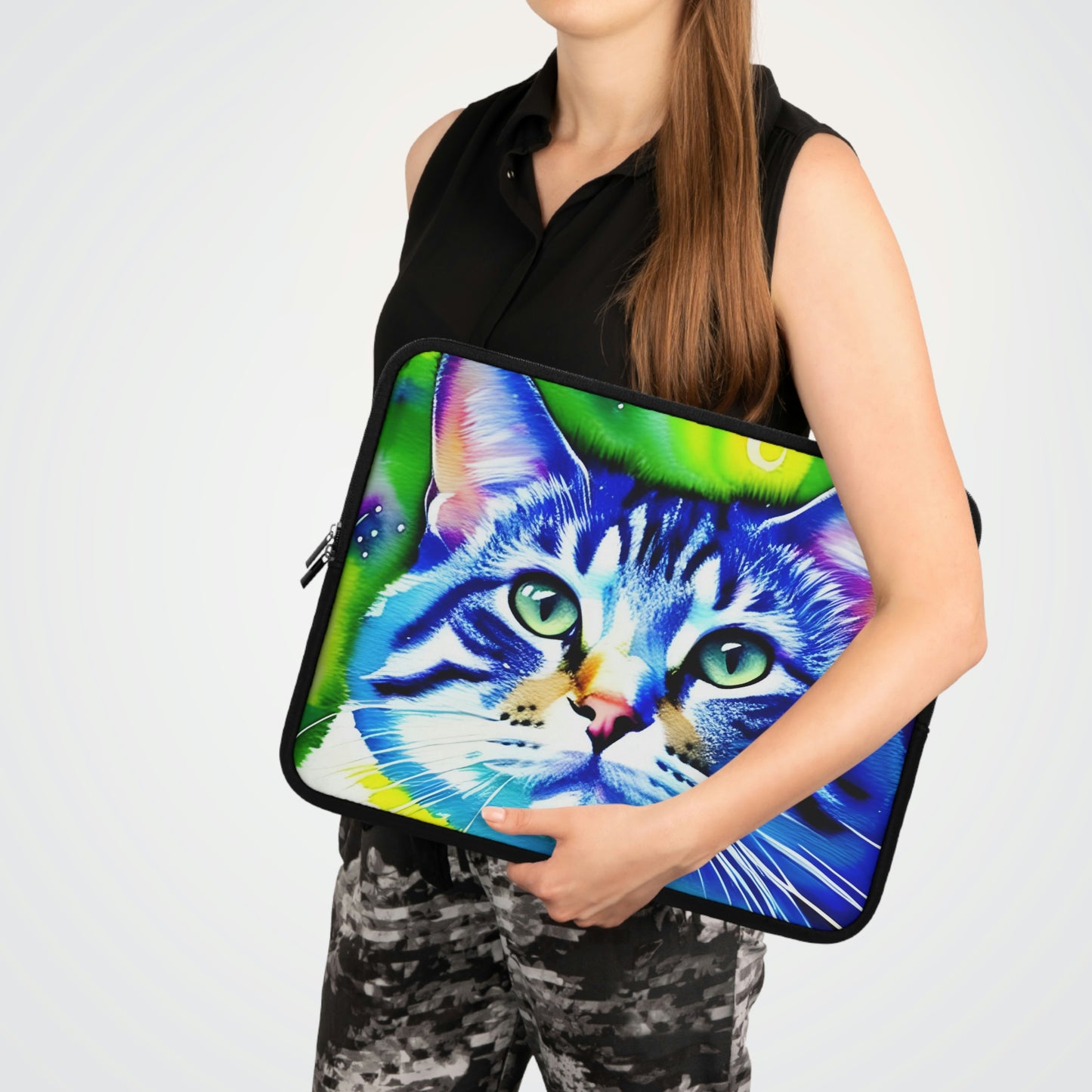 Colorful cat graphic laptop sleeve, Whimsical cat laptop case, Fun cat laptop case, Cat lover gift, Cat accessories, Vibrant cat laptop case