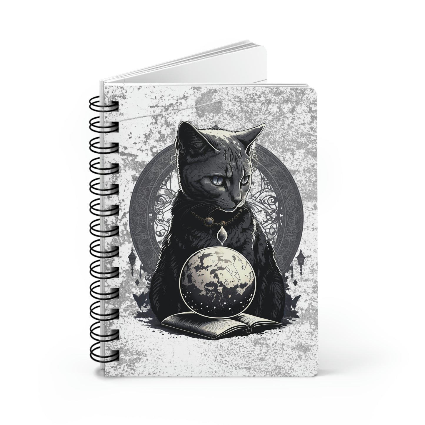Cosmic Cat Spiral Bound Journal, cat magician notebook, magical journal, witchy gothic cat journal, whimsical celestial fantasy notebook