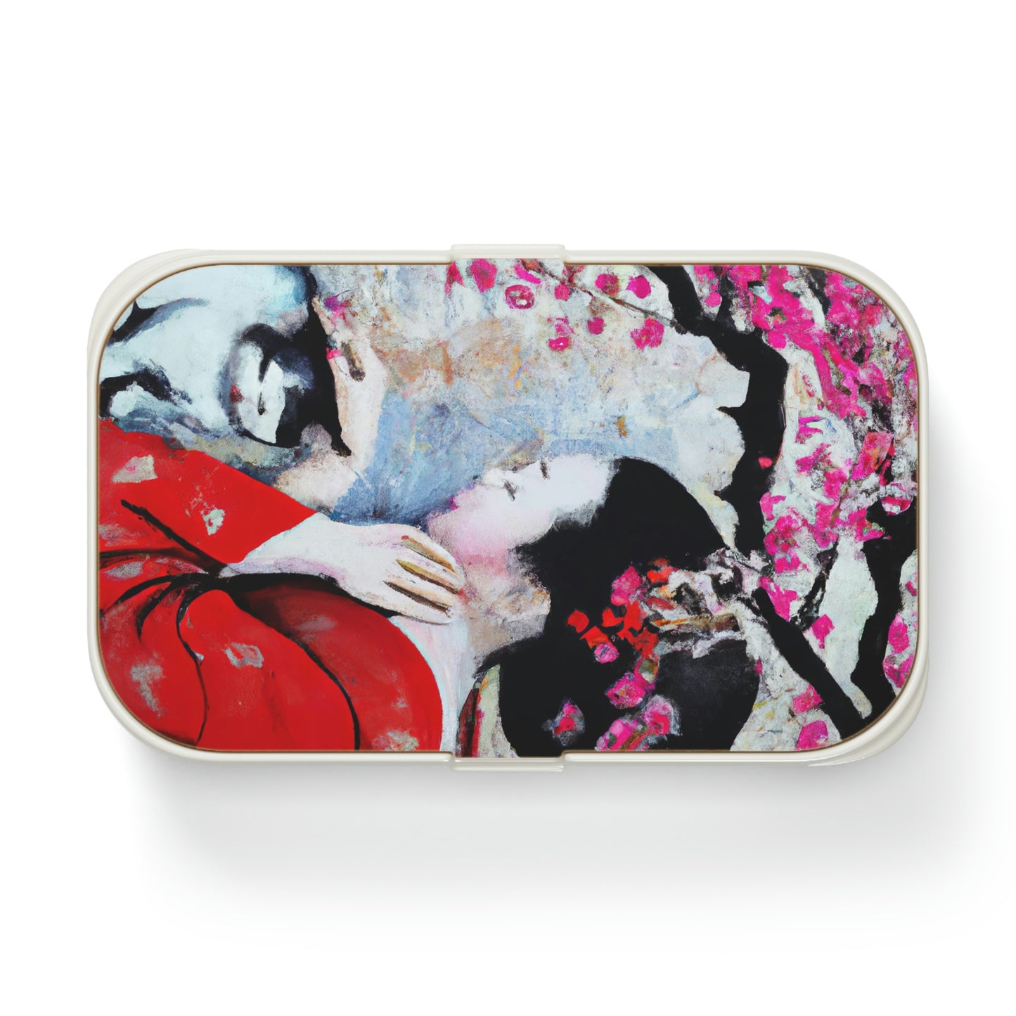 Geisha and a cat Bento Lunch Box, art painting maiko and a cat and a sakura bento, cat feudal japan lunch box, back to school cat lover gift