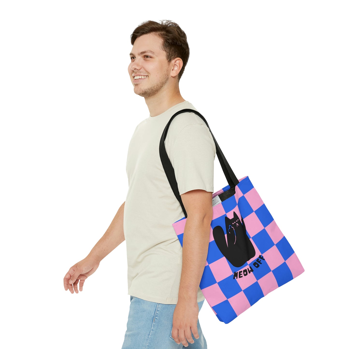 Checkered Funny Cat Canvas Tote Bag