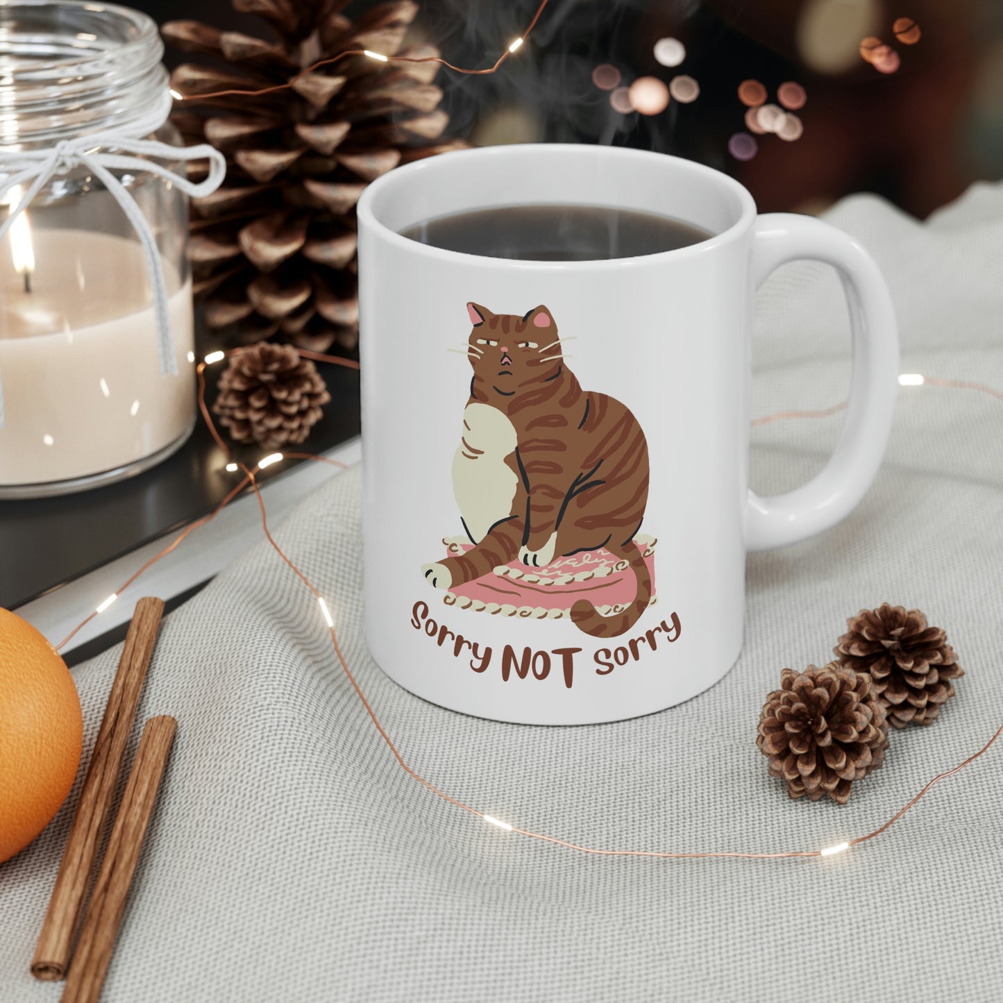 Bad funny cat Ceramic Mug 11oz, cat lover gift, crazy cat lady mug, cat mom coffee mug, sarcastic cat tea cup, tabby cat mug sorry not sorry