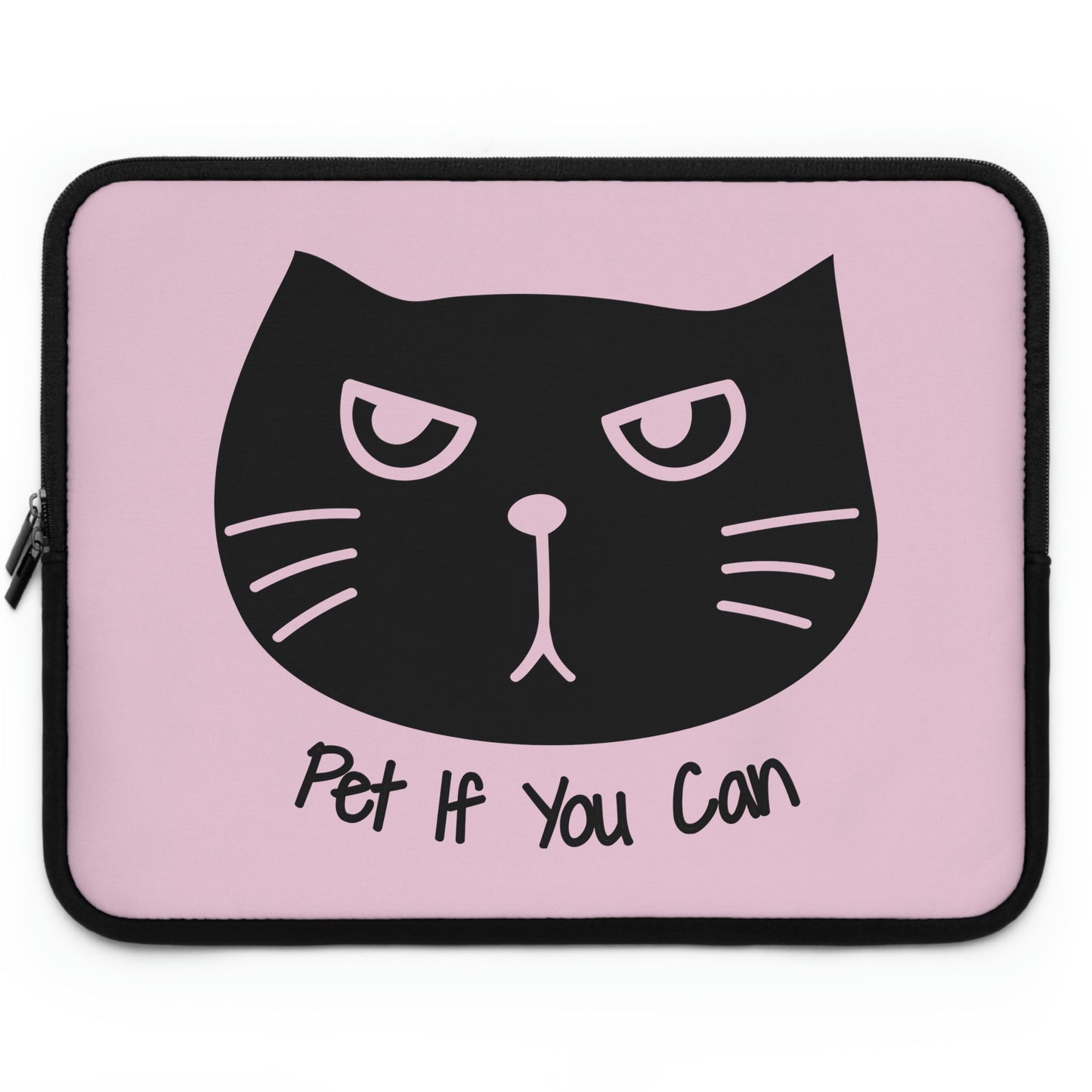 Black cat says Pet if you can pink Laptop Sleeve, funny cat laptop case, cute cat laptop bag, kawaii laptop sleeve, cute cat lover gift