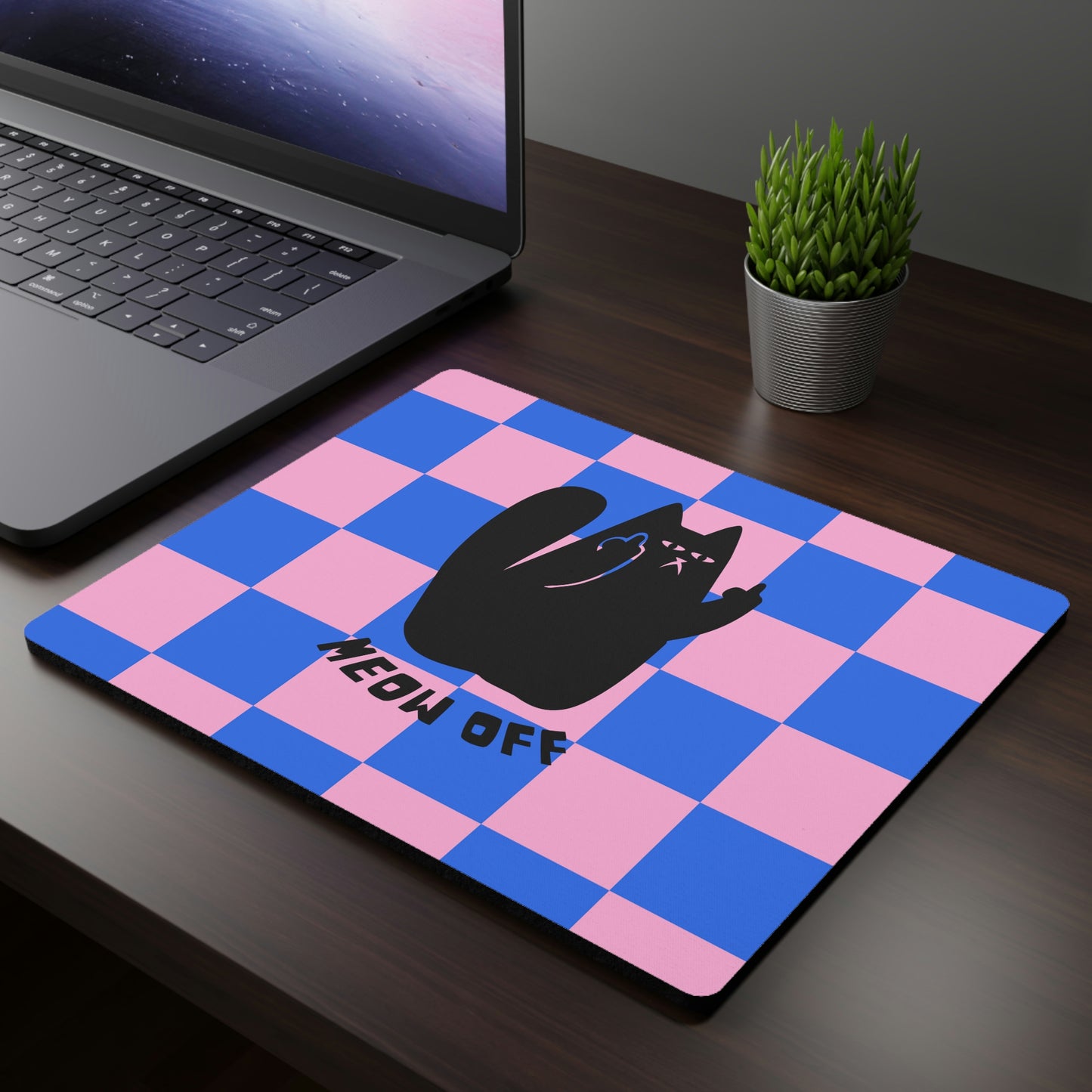 Checkered Funny cat Mouse pad, Black Cat middle finger Mouse pad, cute Mouse pad, cat lover gift , neko kawaii Mouse pad, funny mouse pad