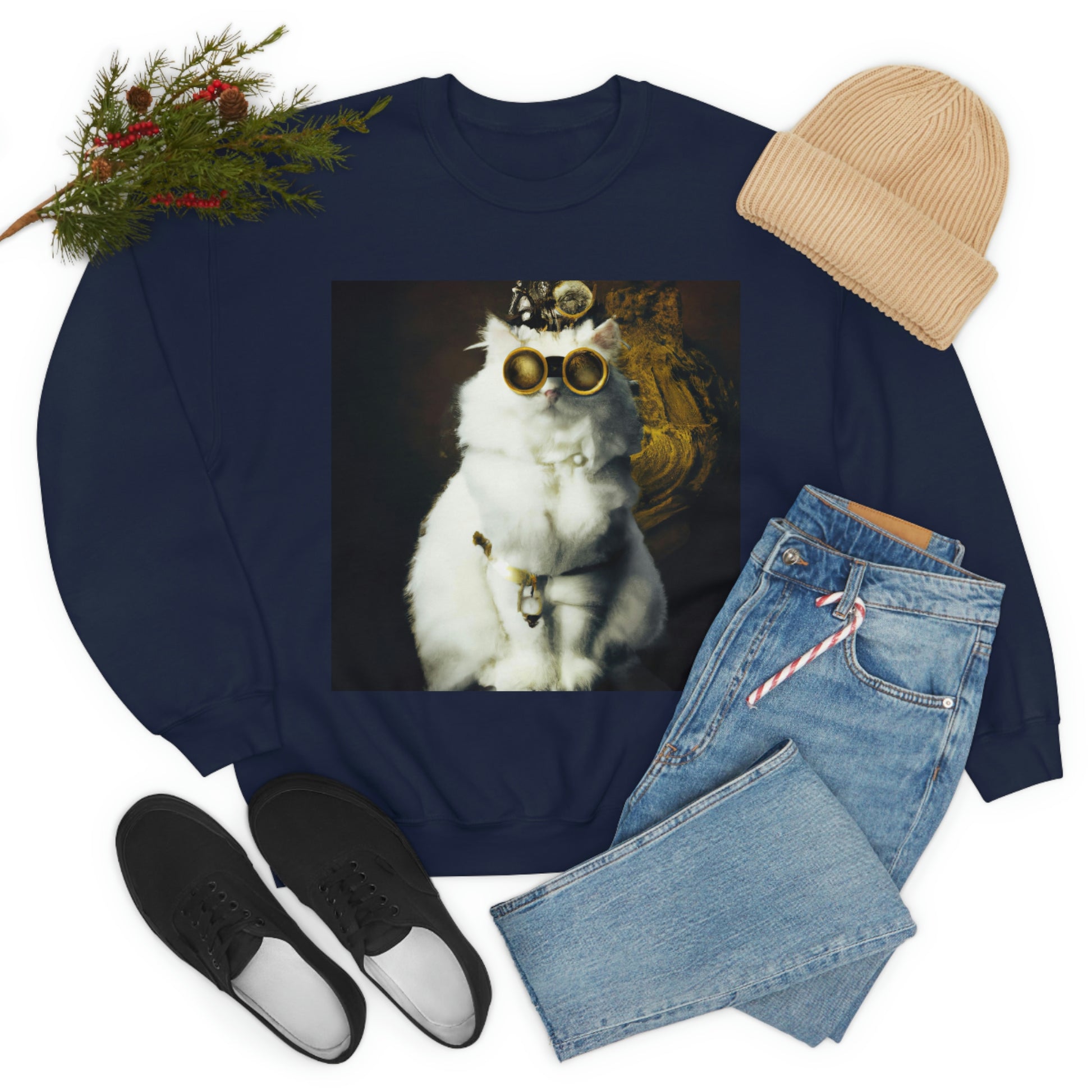 Steampunk persian cat Sweatshirt, white persian cat sweatshirt, Victorian Style cat jumper, Alternative Fashion pullover, Vintage sweater