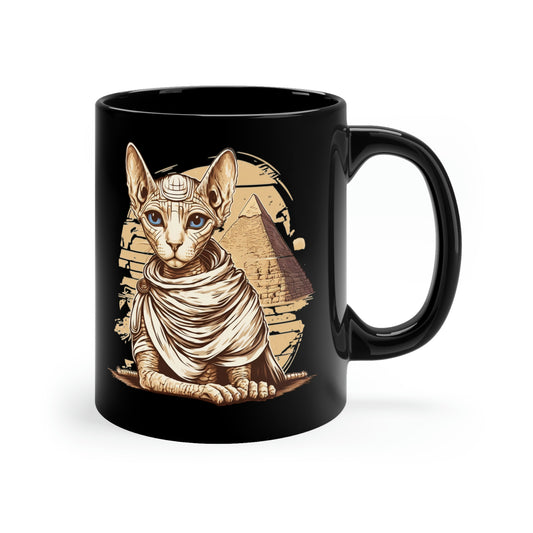 Sphynx cat 11oz Black Mug, ancient egypt mug, Sphynx cat pyramid egypt mug, pharaoh cat mug, egypt cat coffee mug, Sphynx cat Mom tea cup