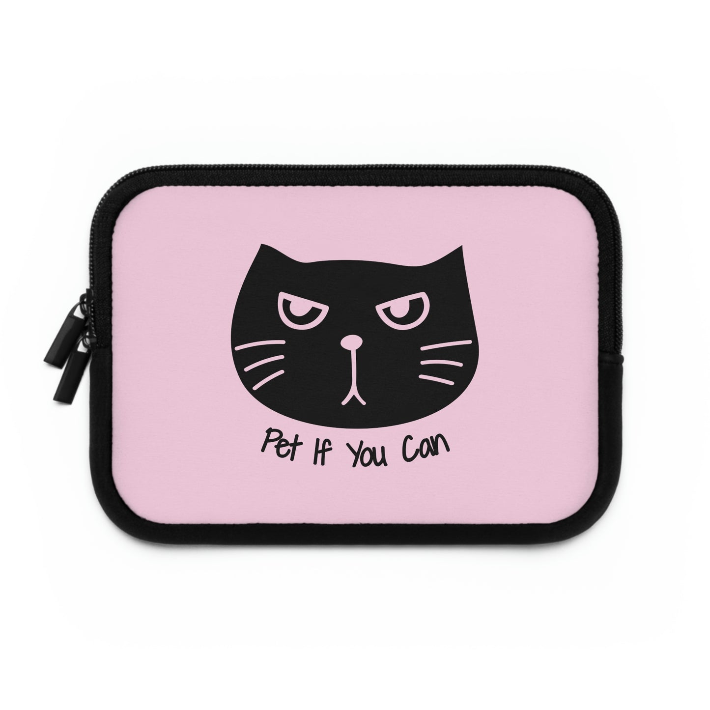 Black cat says Pet if you can pink Laptop Sleeve