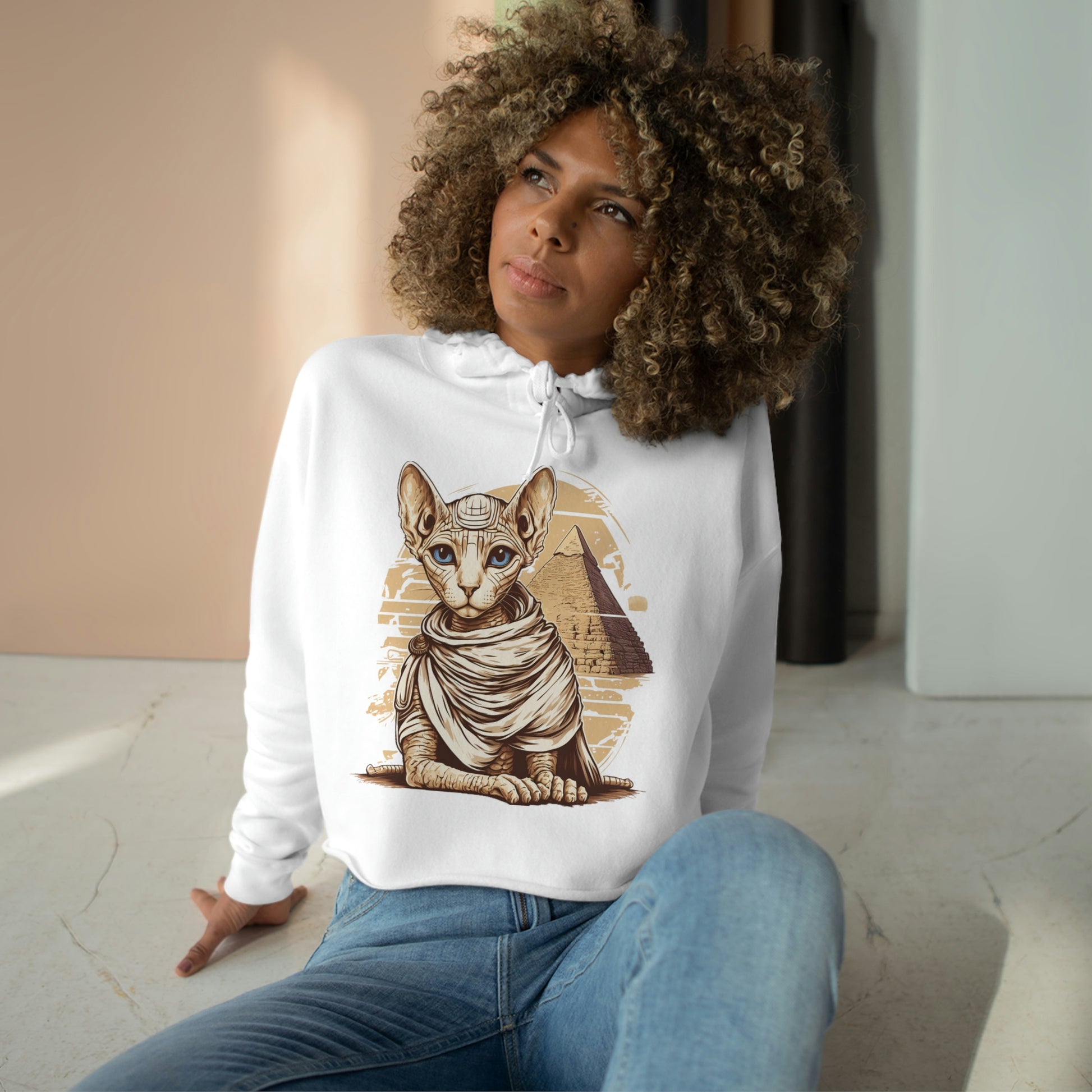 Sphynx cat Crop Hoodie, cat ancient egypt cropped hoodie, Sphynx cat egypt aesthetic sweatshirt, pharaoh cat jumper, Sphynx cat Mom sweater