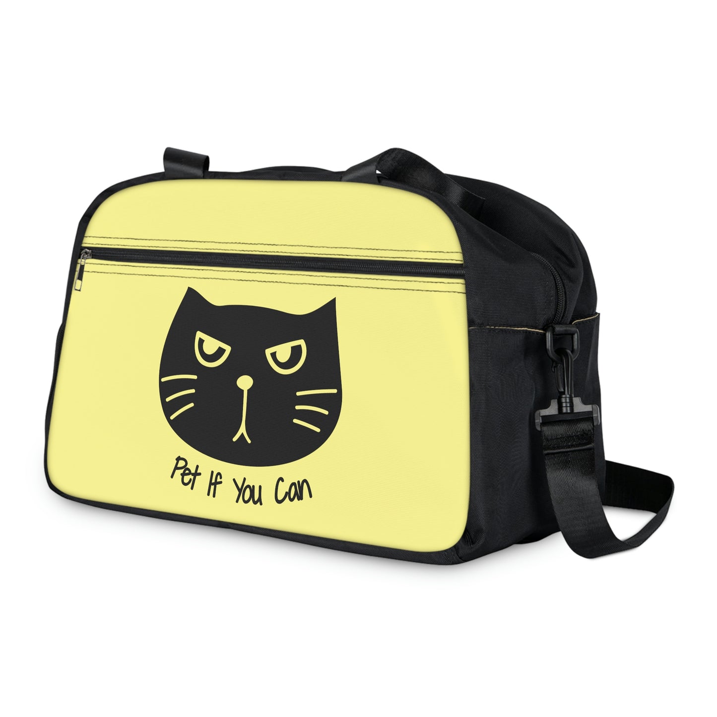 Black cat says Pet If You Can yellow Fitness Handbag