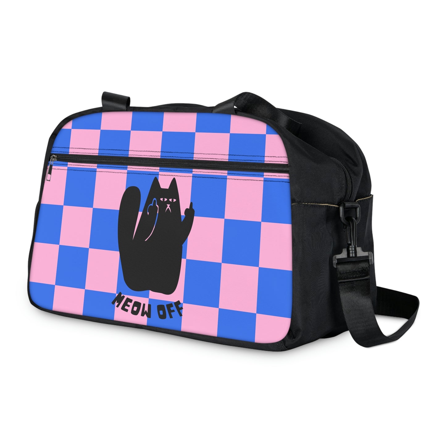 Checked Black Cat middle finger Fitness Handbag