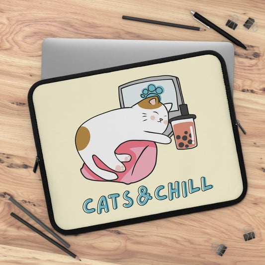 Cats and Chill Laptop Sleeve, funny cat laptop case, cat laptop sleeve, cute laptop sleeve, cute cat macbook air sleeve, cat lover gift