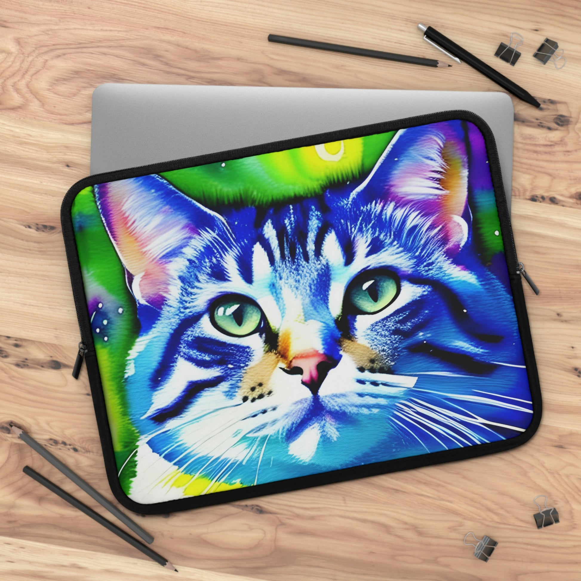 Colorful cat graphic laptop sleeve, Whimsical cat laptop case, Fun cat laptop case, Cat lover gift, Cat accessories, Vibrant cat laptop case