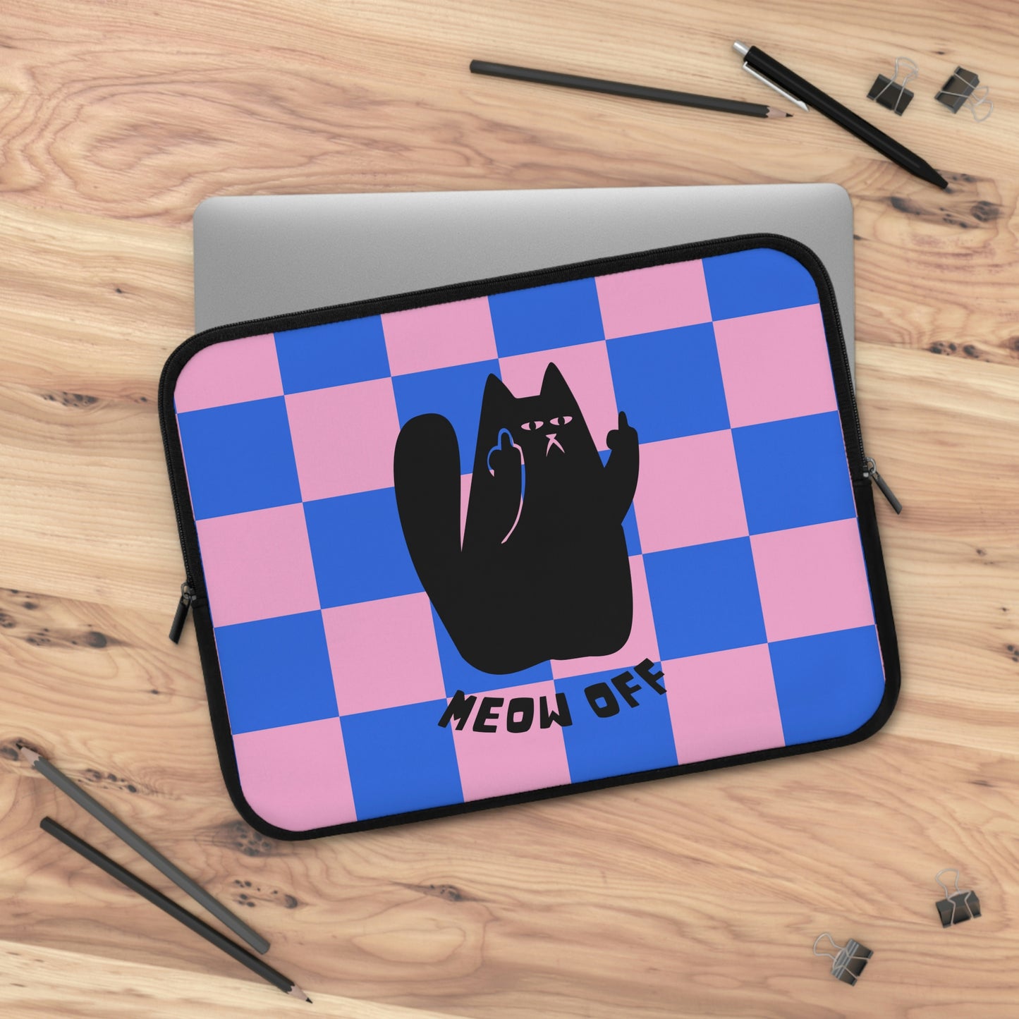 Checkered Funny Cat Laptop Sleeve