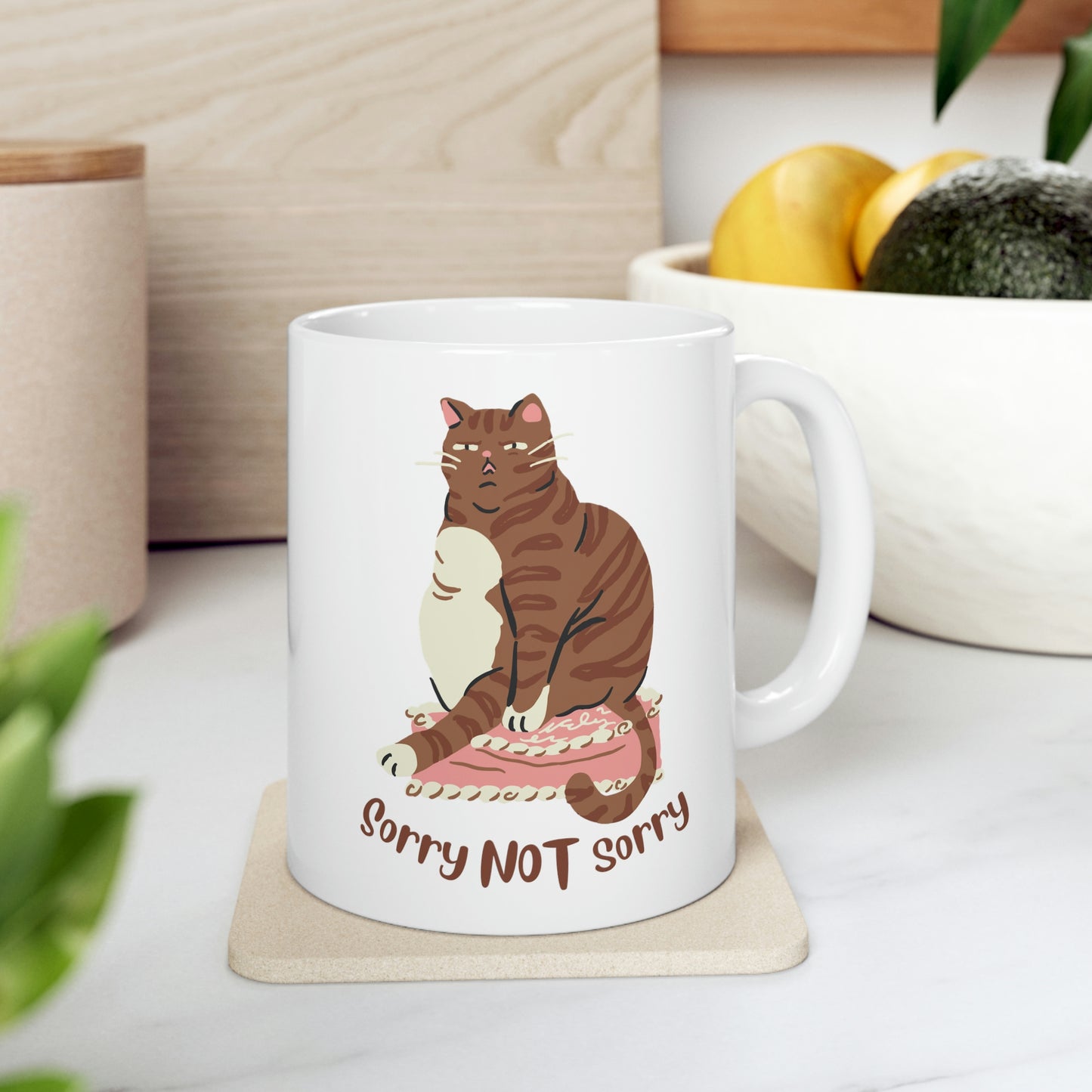 Bad funny cat Ceramic Mug 11oz, cat lover gift, crazy cat lady mug, cat mom coffee mug, sarcastic cat tea cup, tabby cat mug sorry not sorry