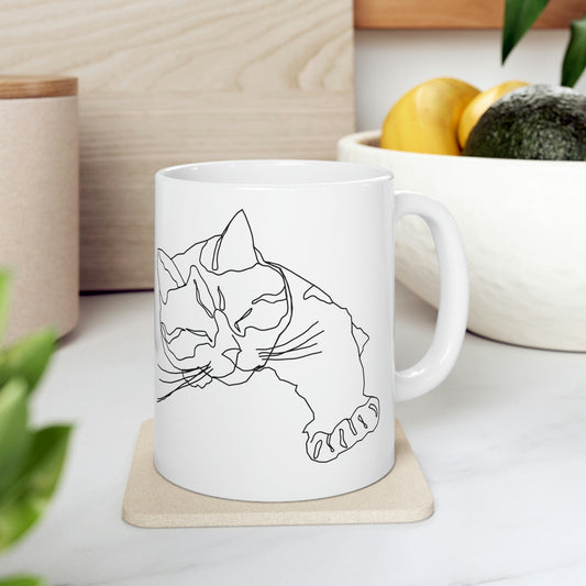 Minimalist Cat Ceramic Mug 11oz, Line Art Cat Coffee mug, abstract cat tea cup, cute cat mug, simplistic cat mug, Minimalist Bohemian mug