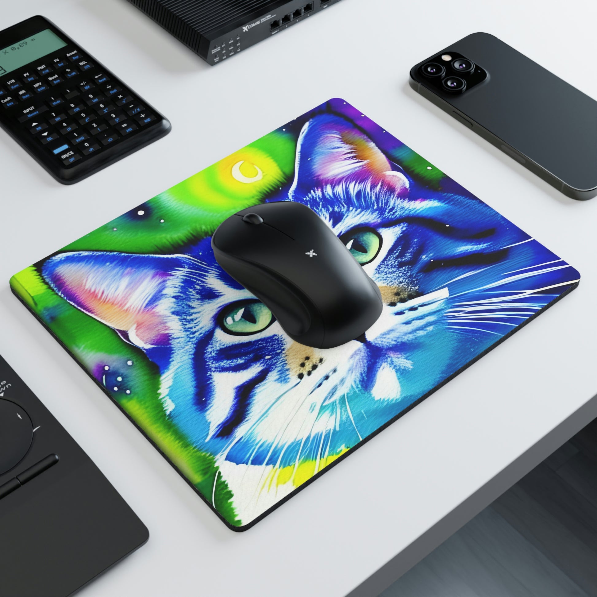 Colorful cat graphic Rectangular Mouse Pad, Cat lover gift, Bright Cute cat mouse pad, Vibrant Whimsical cat mouse pad, Cat accessories
