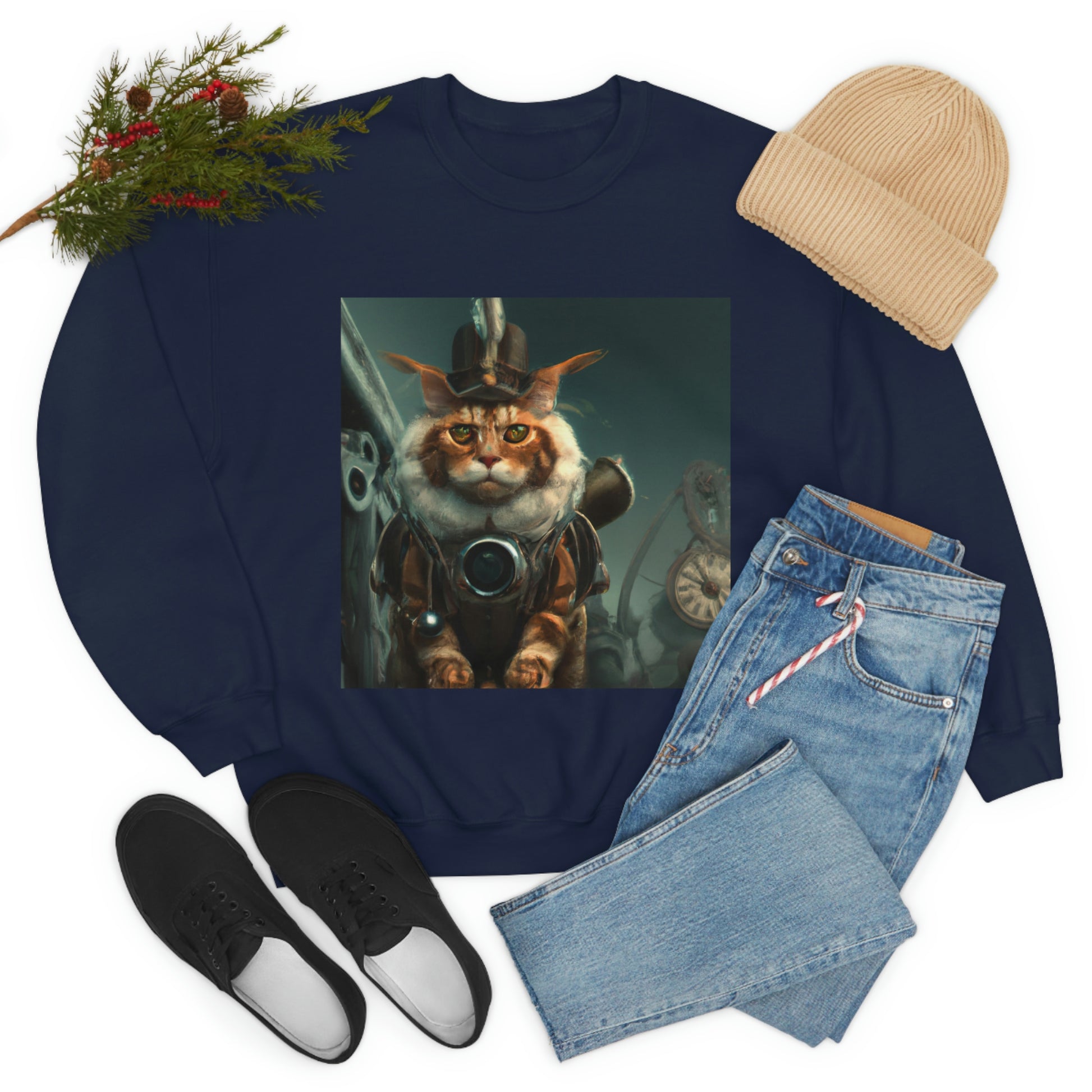 Steampunk Maine Coon cat sweatshirt, Steampunk cat pullover, vintage cat jumper, Victorian cat sweatshirt, cyberpunk Maine Coon cat sweater