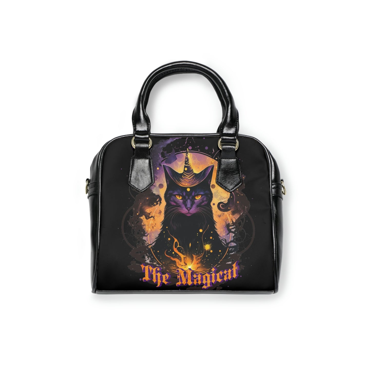 Magical black cat Shoulder Handbag, witchy cat familiar bag, celestial whimsical fantasy crossbody bag, gothic spiritual mystic shoulder bag