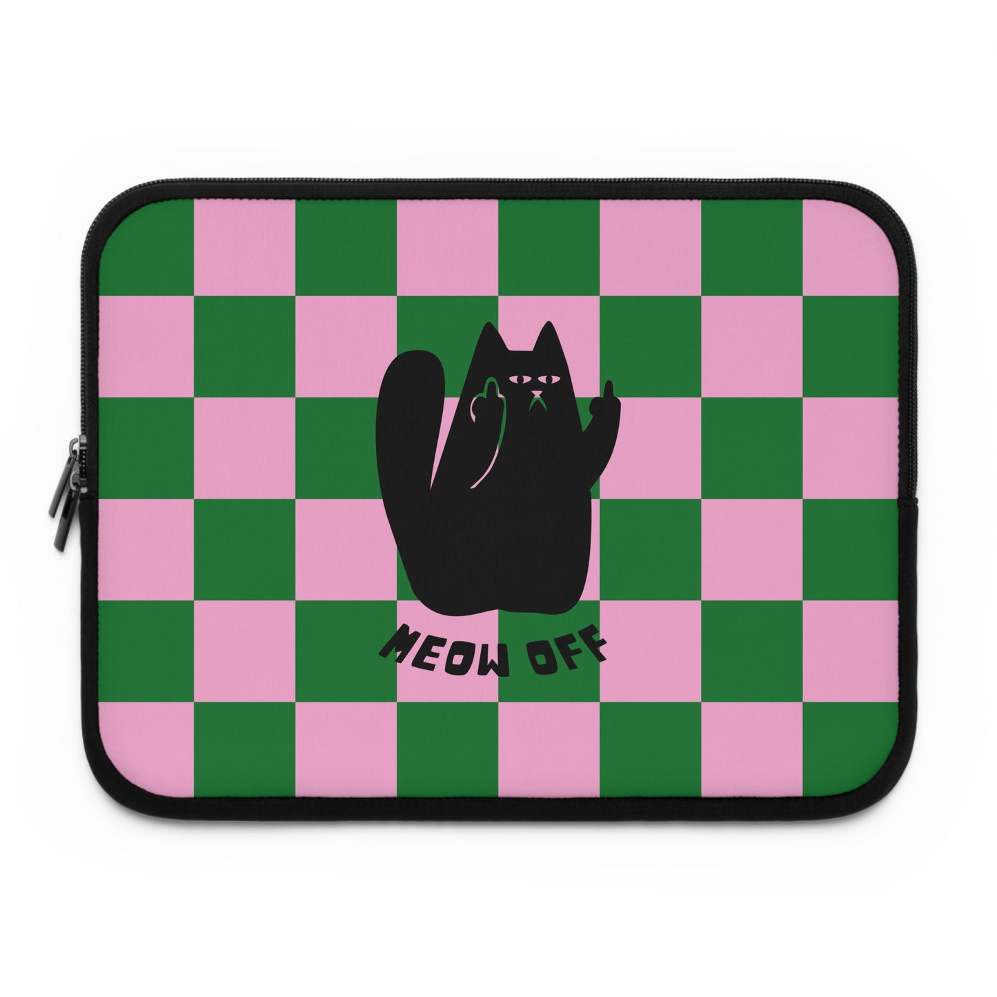 Checkered Funny Black Cat Laptop Sleeve