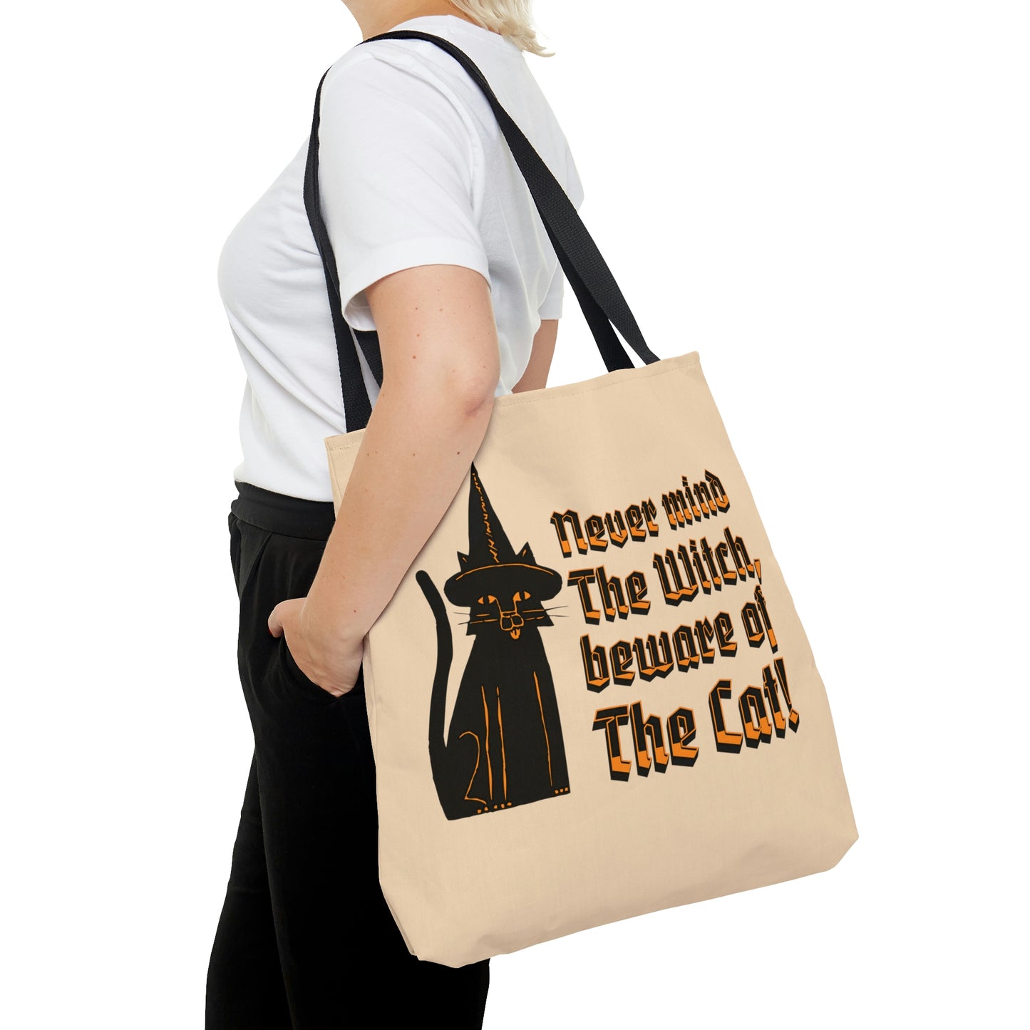 Witchy Black Cat Canvas Tote Bag