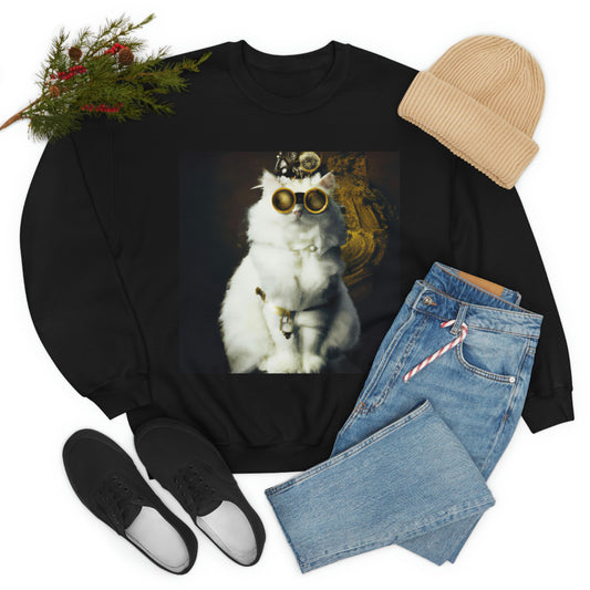 Steampunk persian cat Sweatshirt, white persian cat sweatshirt, Victorian Style cat jumper, Alternative Fashion pullover, Vintage sweater