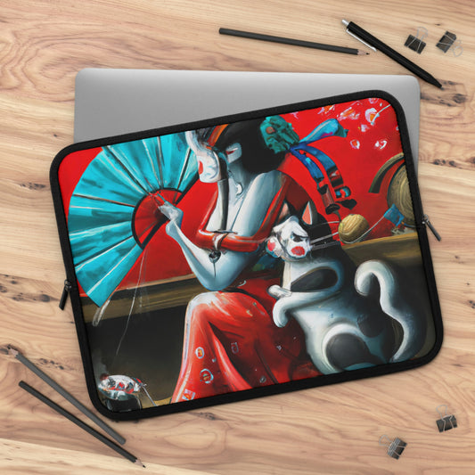 Geisha and cat Laptop Sleeve, Traditional Chinese women art laptop case, Japanese feudal art macbook sleeve Asian-inspired art Laptop Sleeve