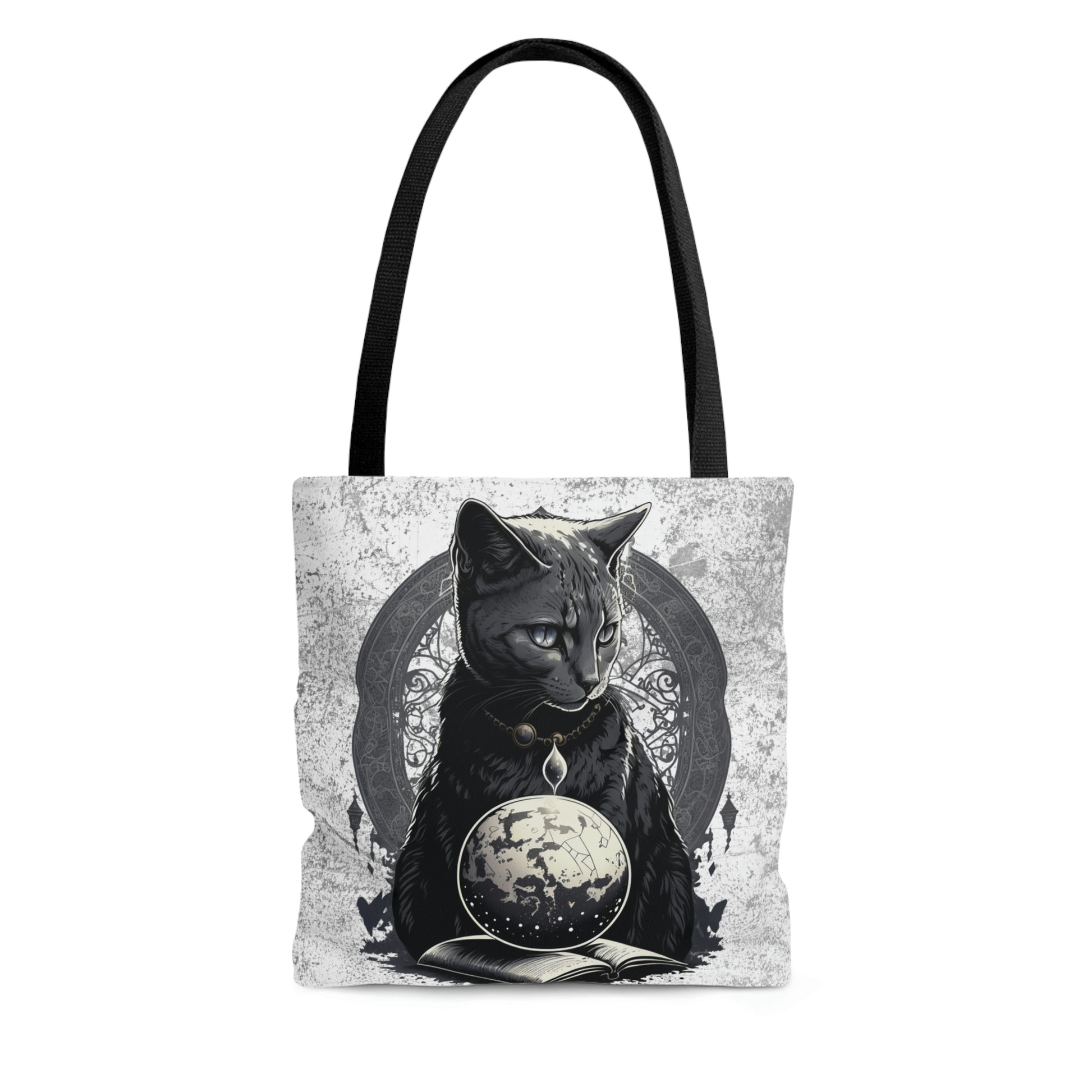 Cosmic Cat Tote Bag, cat magician reusable tote, witchy gothic grocery bag, magical reusable tote, whimsical celestial fantasy shopping bag