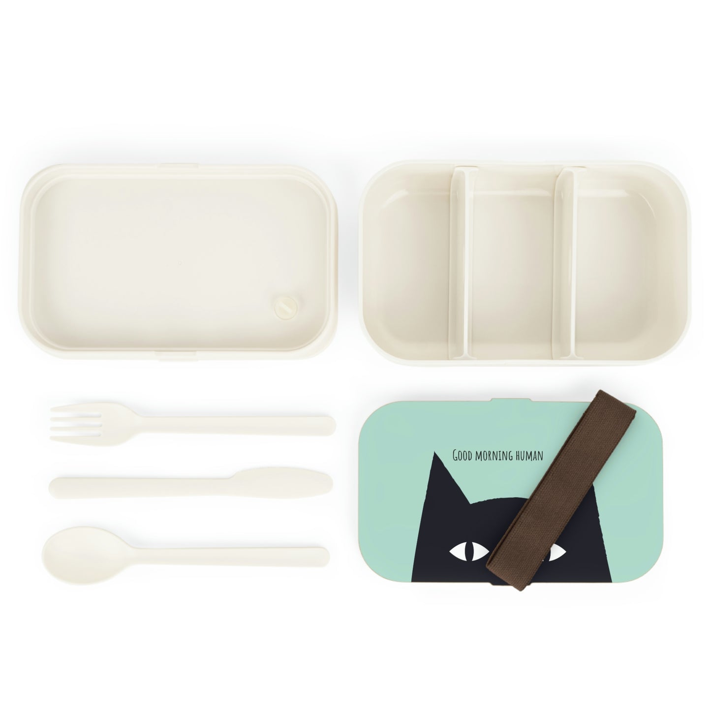 Black Cat says Good Morning Human Bento Lunch Box, funny cat Lunch Box, cat lover gift, back to school, kawaii bento box, cute bento box
