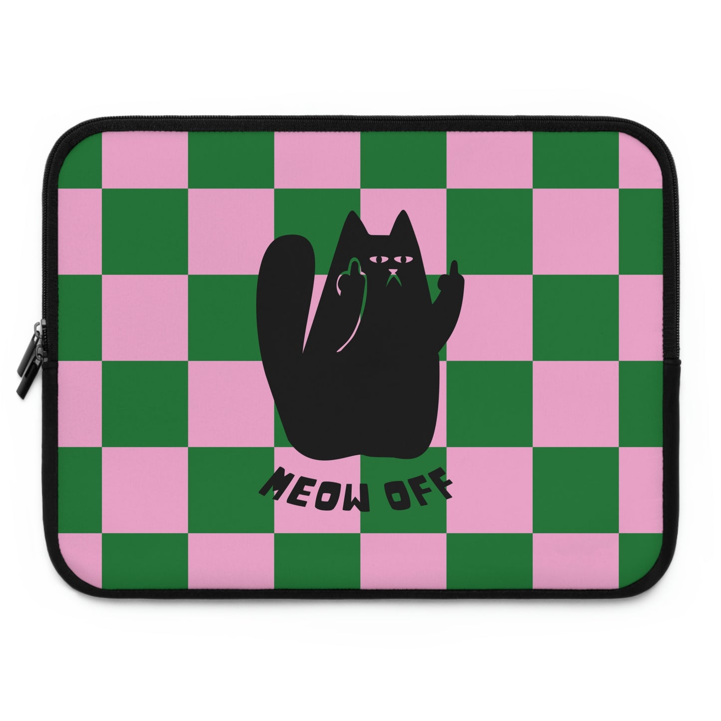 Checkered Funny Black Cat Laptop Sleeve