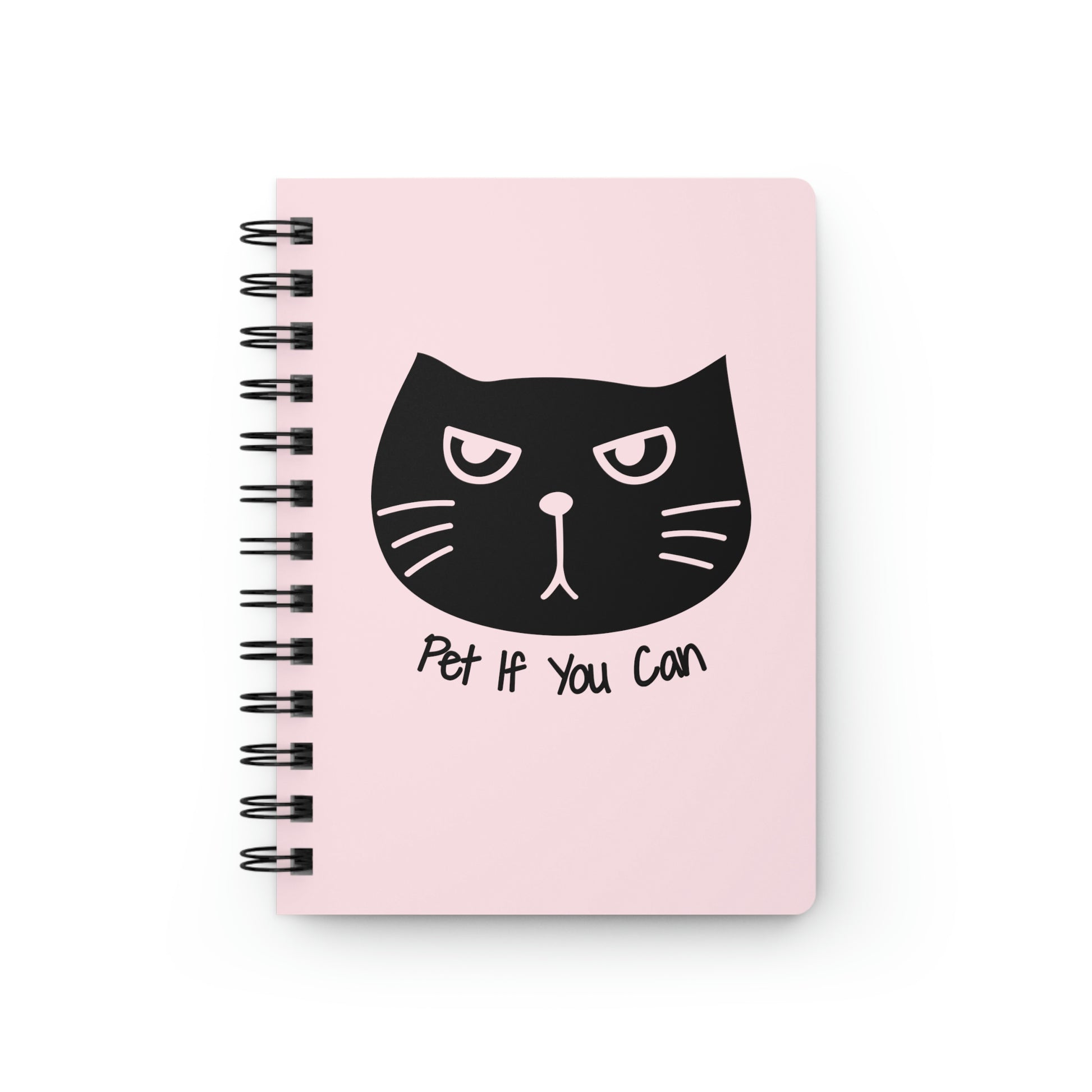 Funny black cat Spiral Bound Journal, pink notebook, cute notebook, kawaii journal, back to school, cat lover gift, pet if you can journal