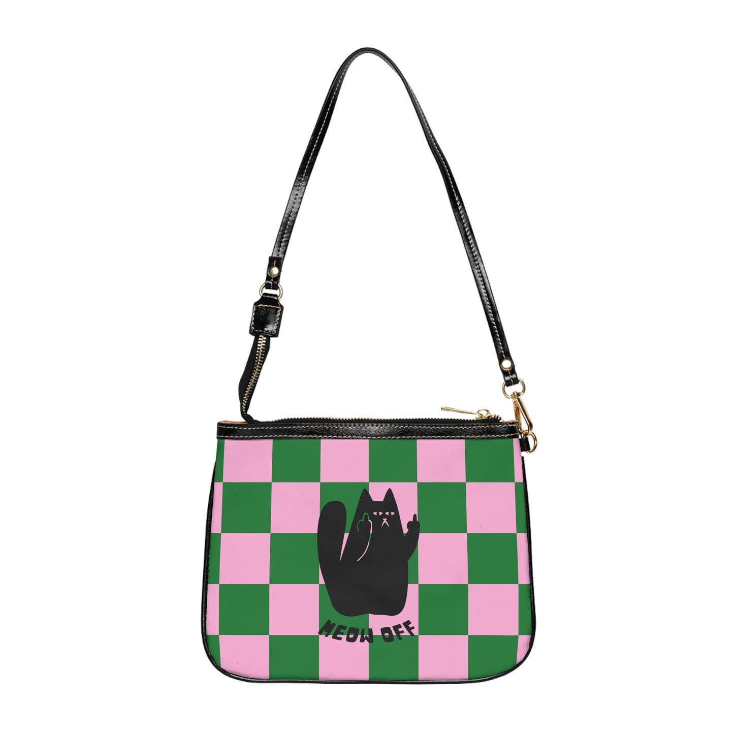 Checkered Funny cat Small Shoulder Bag