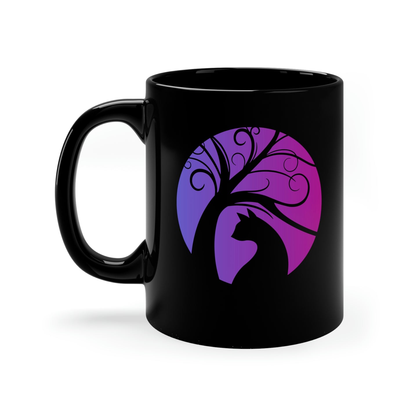 Magical cat 11oz Black Mug, celestial mug, whimsical coffee mug, fantasy tea cup, mythical mug, witchy mug, cat lover gift, aesthetic mug