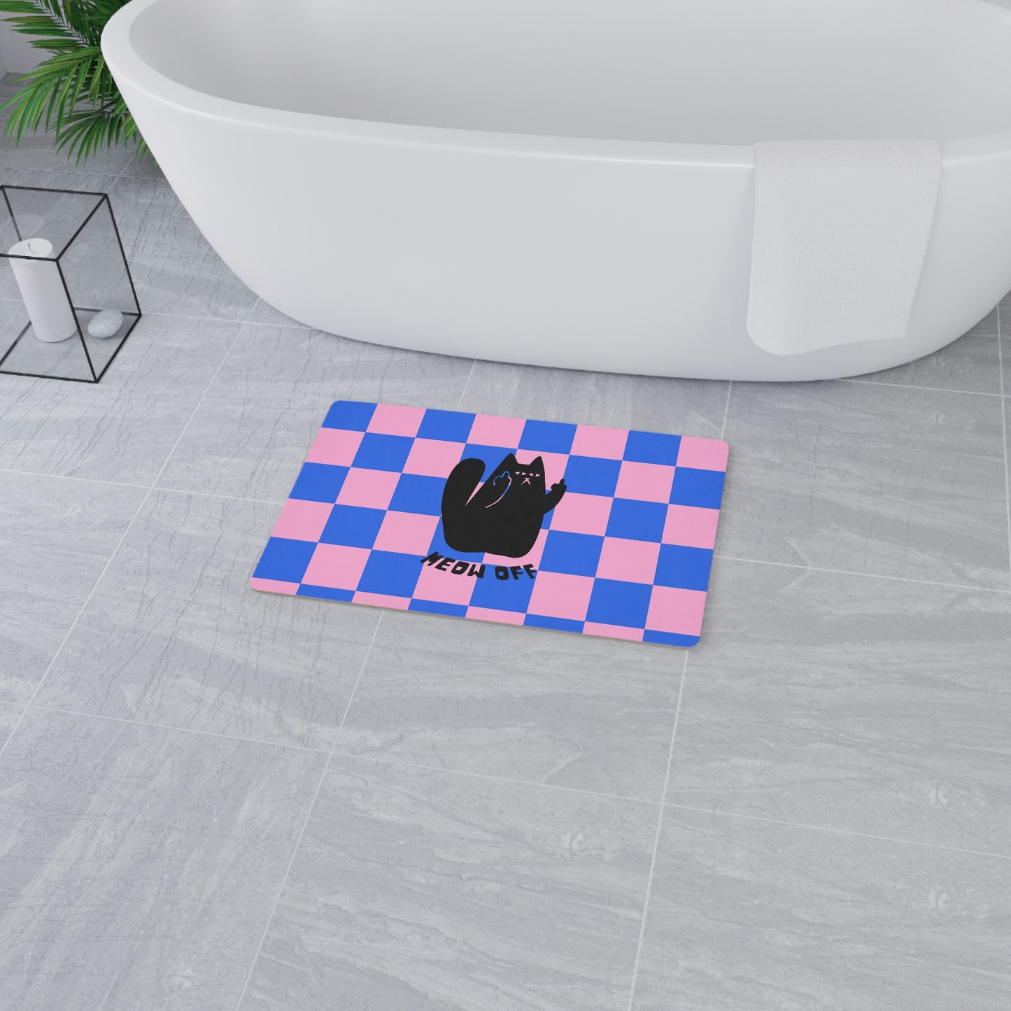 Checkered Funny cat Floor Mat