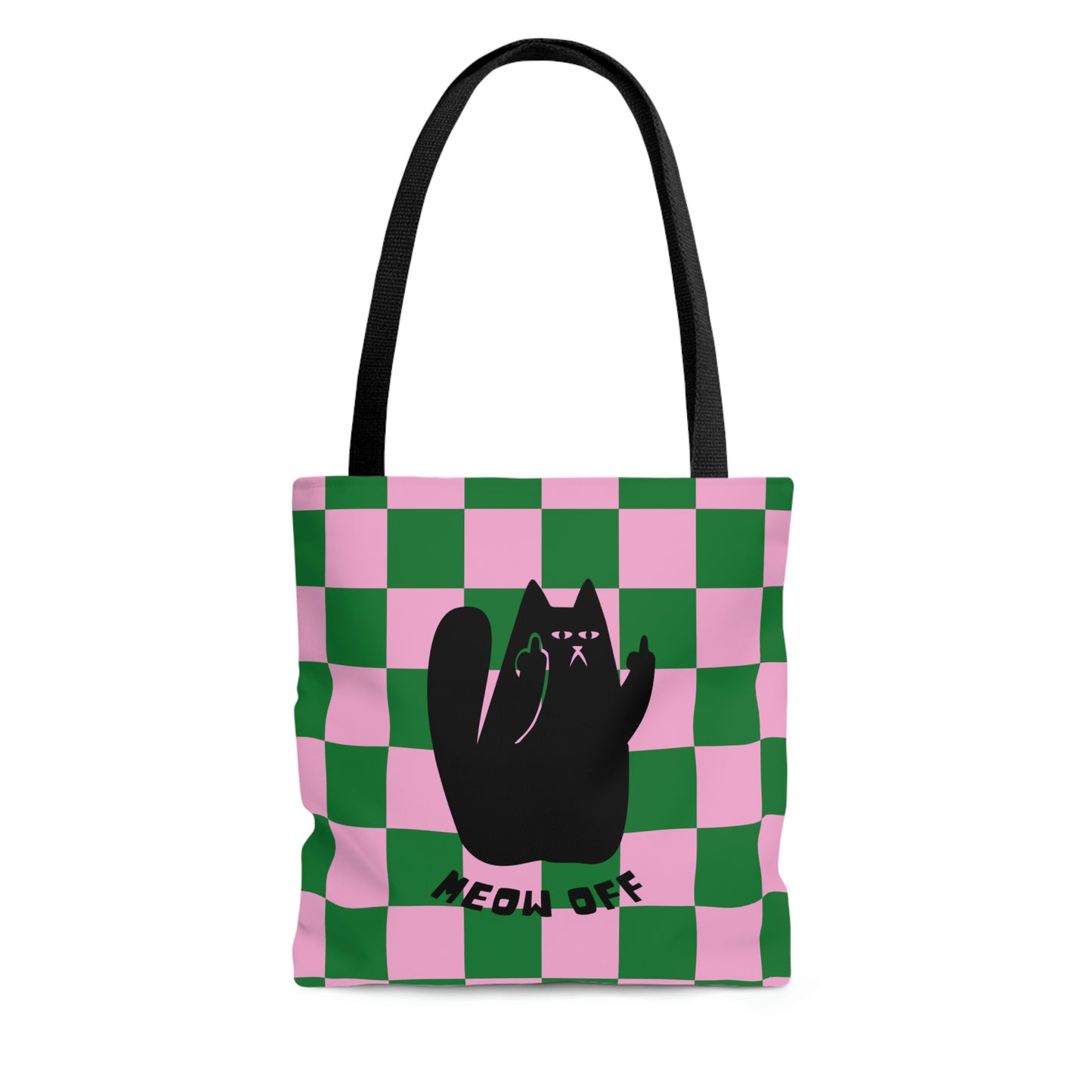 Checkered Funny Cat Canvas Tote Bag