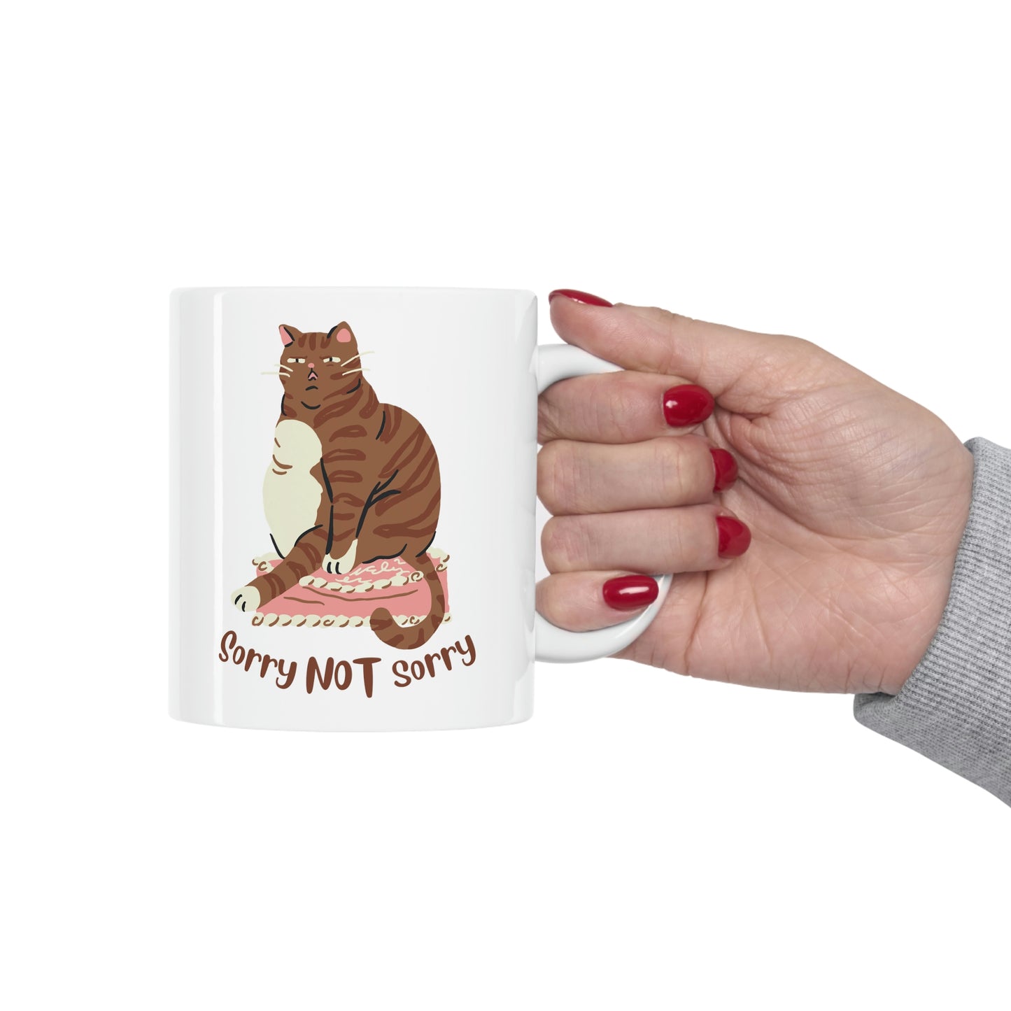 Bad funny cat Ceramic Mug 11oz, cat lover gift, crazy cat lady mug, cat mom coffee mug, sarcastic cat tea cup, tabby cat mug sorry not sorry