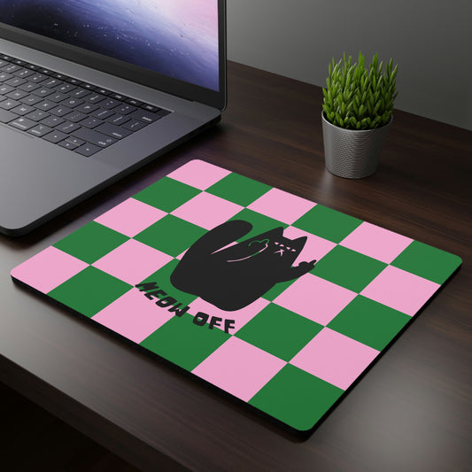 Checkered cat pointing middle finger Rectangular Mouse Pad, kawaii mouse pad, funny cat mouse pad, cute cat mouse pad, cat lover gift