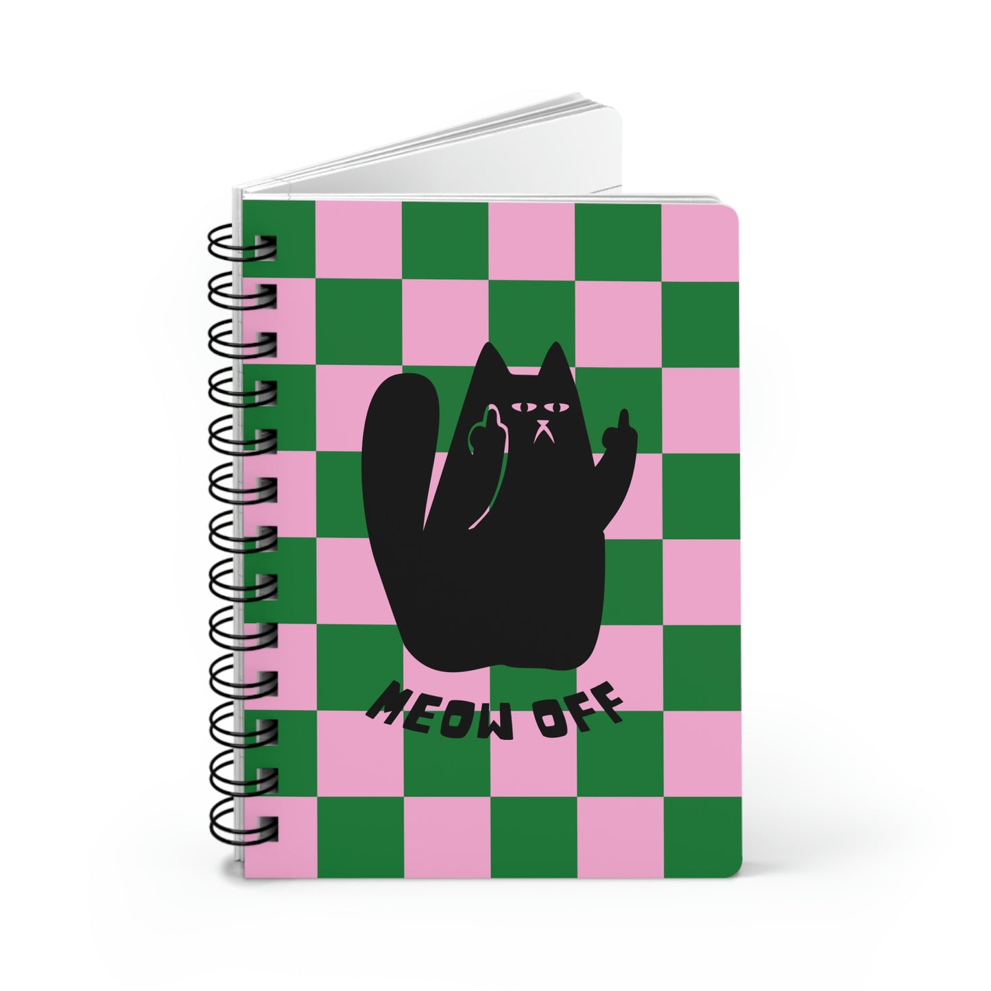 Checkered Funny cat Spiral Bound Journal, back to school, Black Cat middle finger notebook, cat stationary, cat lover gift, cat mom journal