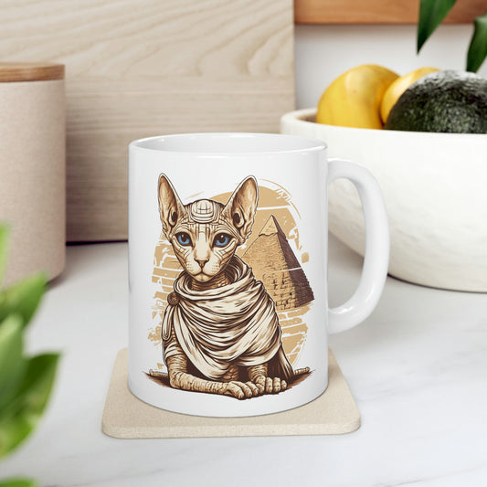 Sphynx cat Ceramic Mug 11oz, ancient egypt mug, Sphynx cat pyramid egypt mug, pharaoh cat mug, egypt cat coffee mug, Sphynx cat Mom tea cup