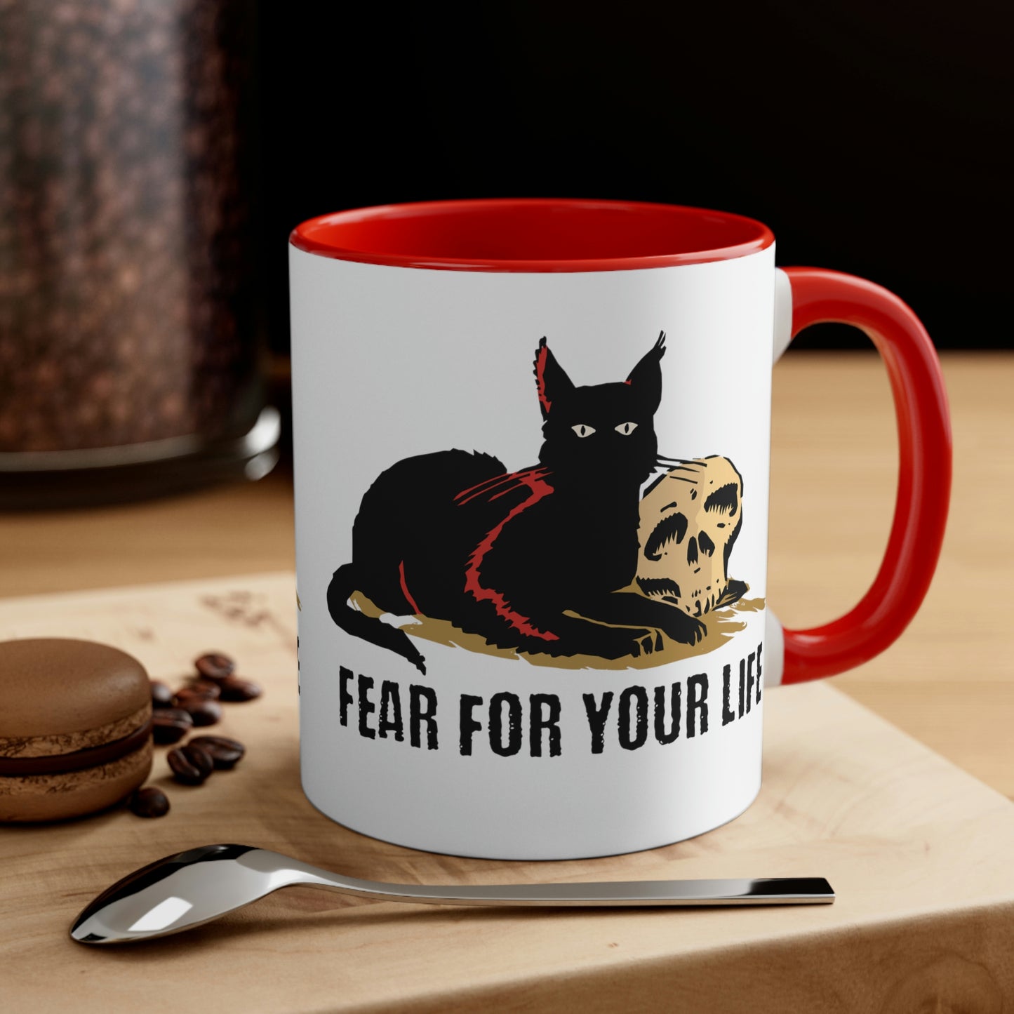 Black Cat Says Fear For Your Life Accent Coffee Mug, 11oz