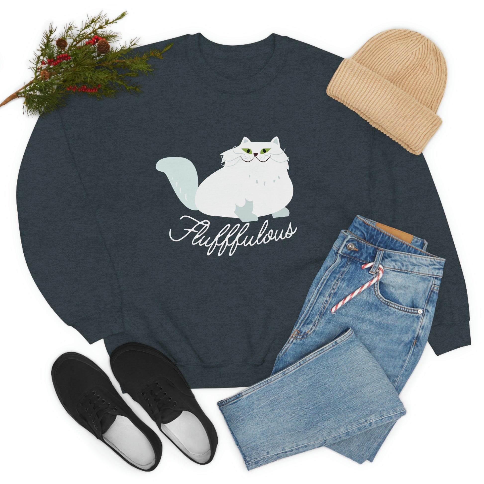 Fabulous Persian cat Crewneck Sweatshirt, cat lover gift, Persian cat mom sweater, white Persian cat pullover, cute fluffy cat jumper