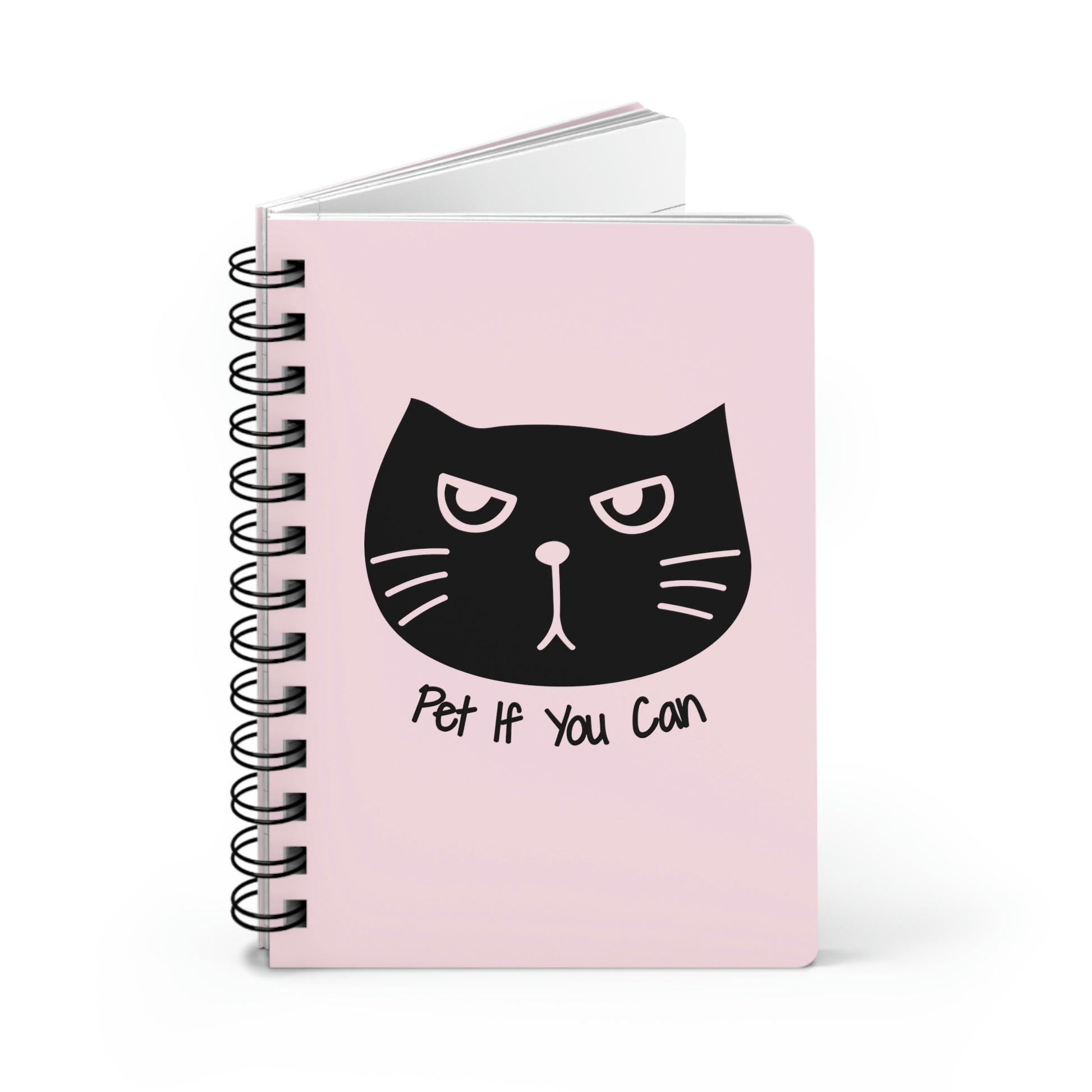 Funny black cat Spiral Bound Journal, pink notebook, cute notebook, kawaii journal, back to school, cat lover gift, pet if you can journal