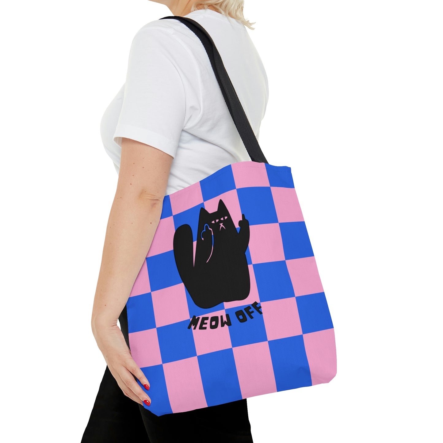 Checkered Funny Cat Canvas Tote Bag