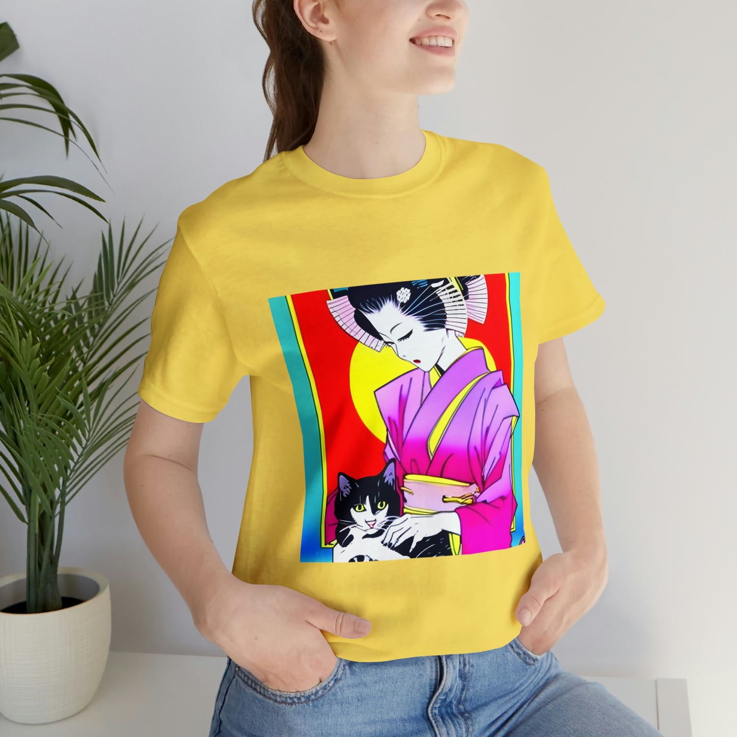 Geisha and cat T-shirt, kitty Japanese shirt, Harajuku streetstyle fashion, kawaii cool vintage tee shirt, edgy shirt, maiko and cat shirt
