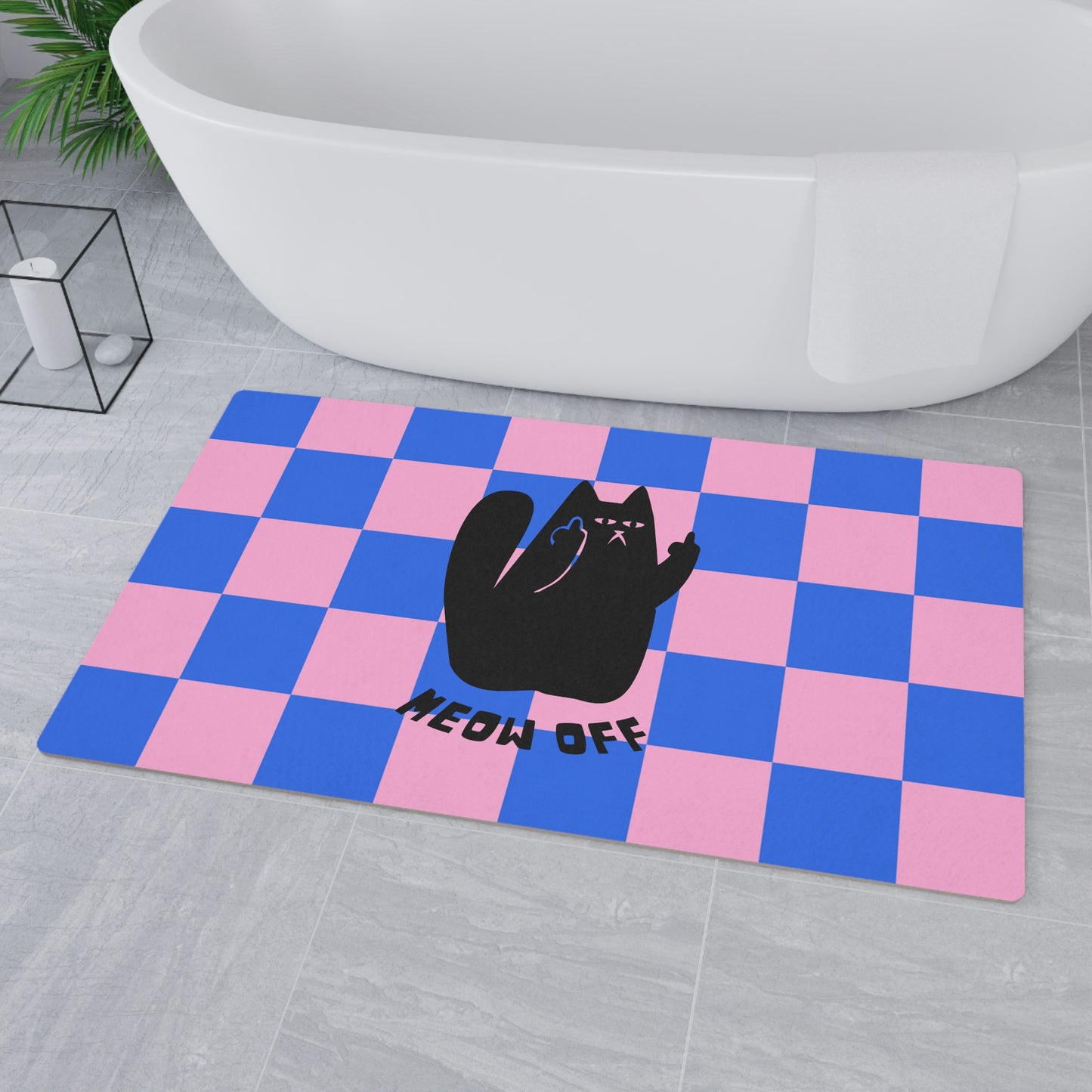 Checkered Funny cat Floor Mat