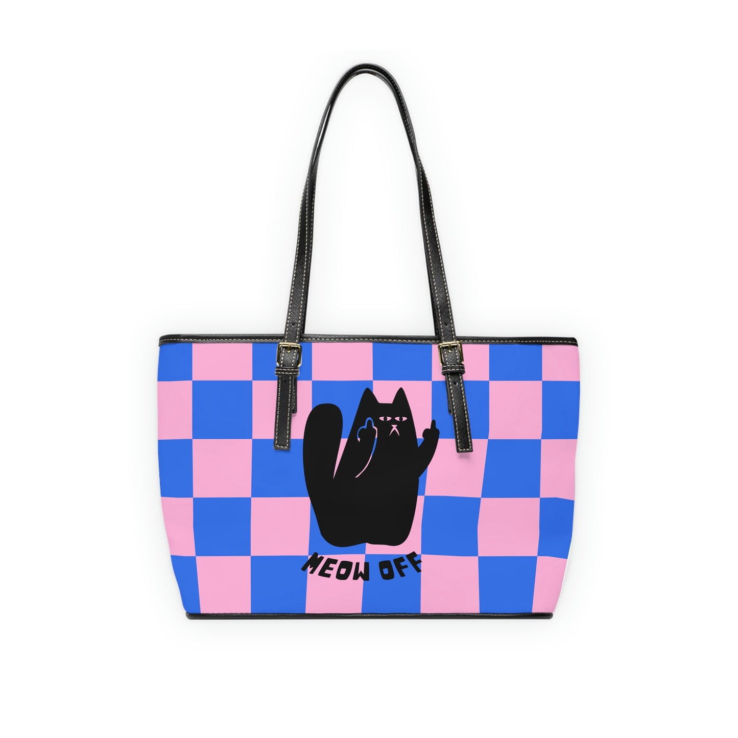 Checked Black Cat pointing middle finger Shoulder Bag