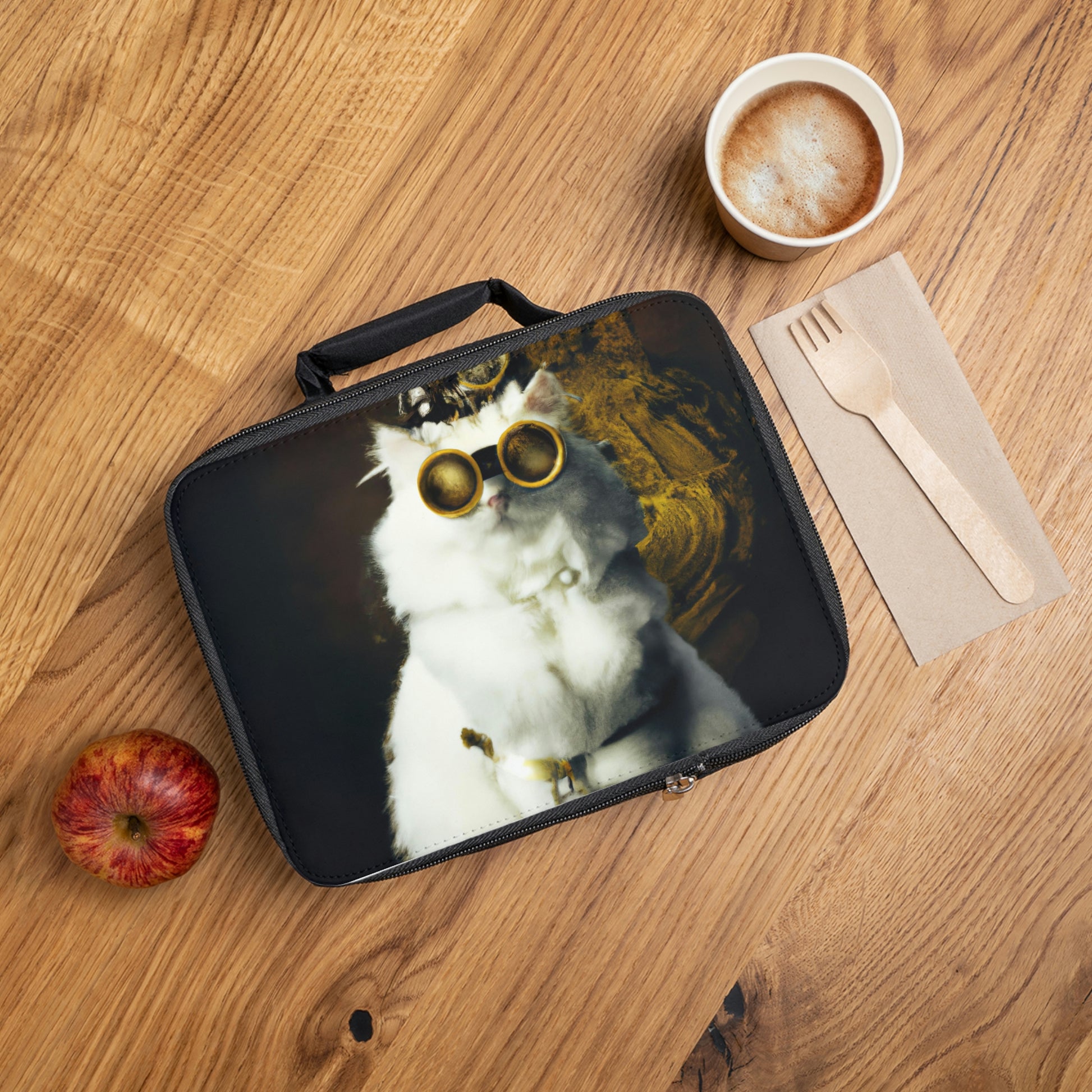 Steampunk Persian cat Lunch Bag, cyberpunk white cat Lunch tote, Victorian Lunch Bag, back to School lunch bag, vintage Picnic bag gift