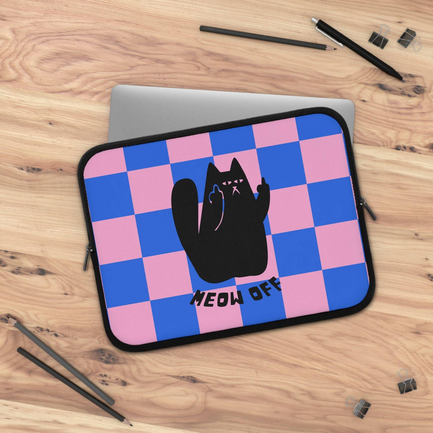 Checkered Funny Cat Laptop Sleeve