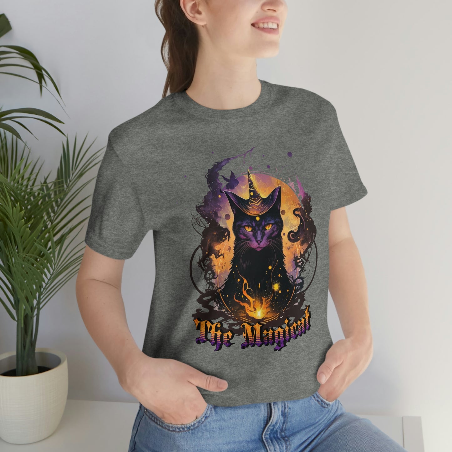 Magical black cat Tee, witchy cat familiar tshirt, celestial t-shirt, whimsical fantasy shirt, gothic cat t-shirt, spiritual mystic t shirt