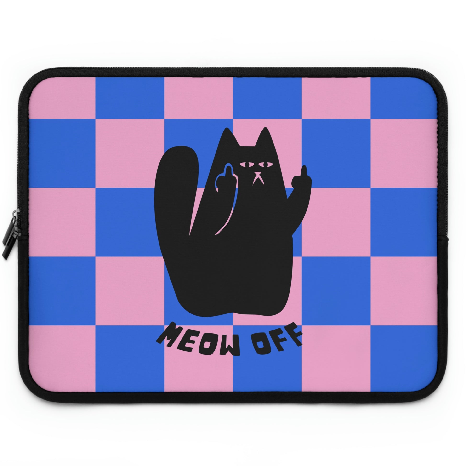 Checkered Funny cat Laptop Sleeve, black Cat middle finger laptop case, cat mom laptop cover bag, Kawaii macbook sleeve, cute cat lover gift