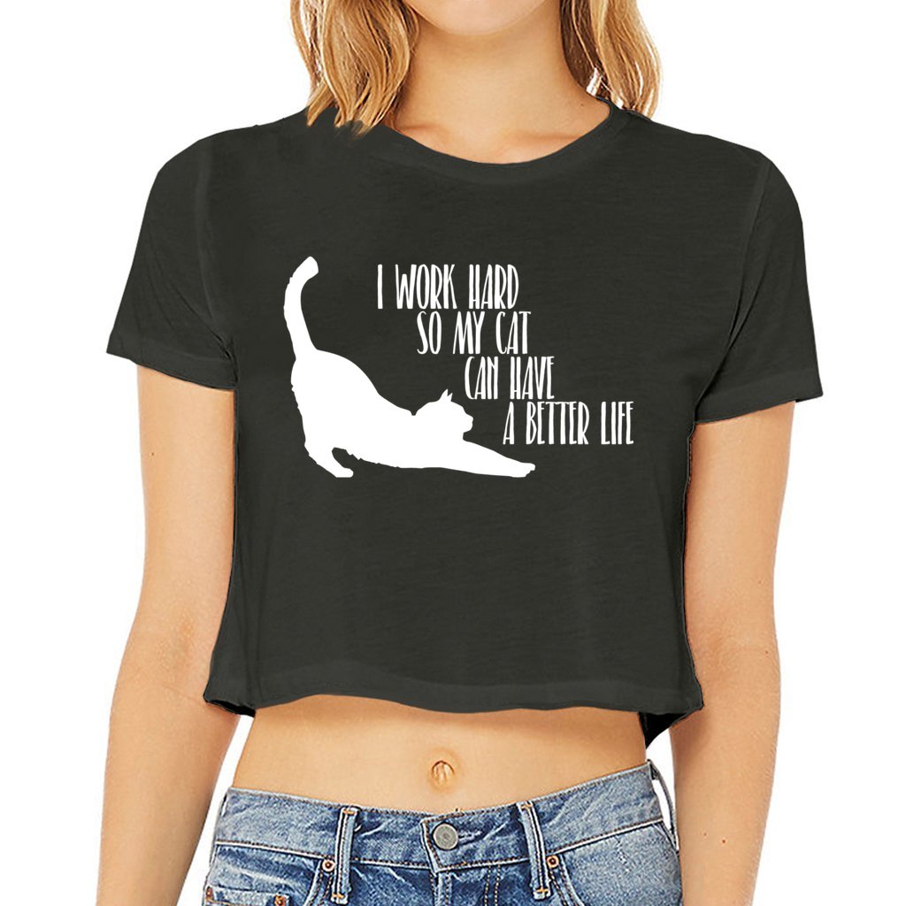 Funny cat Women’s Flowy Cropped Tee, cute cat-themed crop top, cat quote tee, cat owner cropped tee, cat mom top, kawaii cat-themed tee
