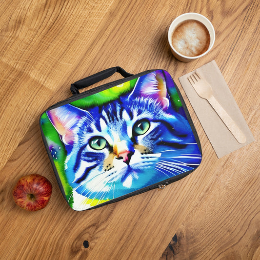 Colorful cat graphic lunch bag, Whimsical cat picnic bag, Bright cat lunch bag, Cat lover gift, Vibrant cat picnic bag, Cute cat picnic bag